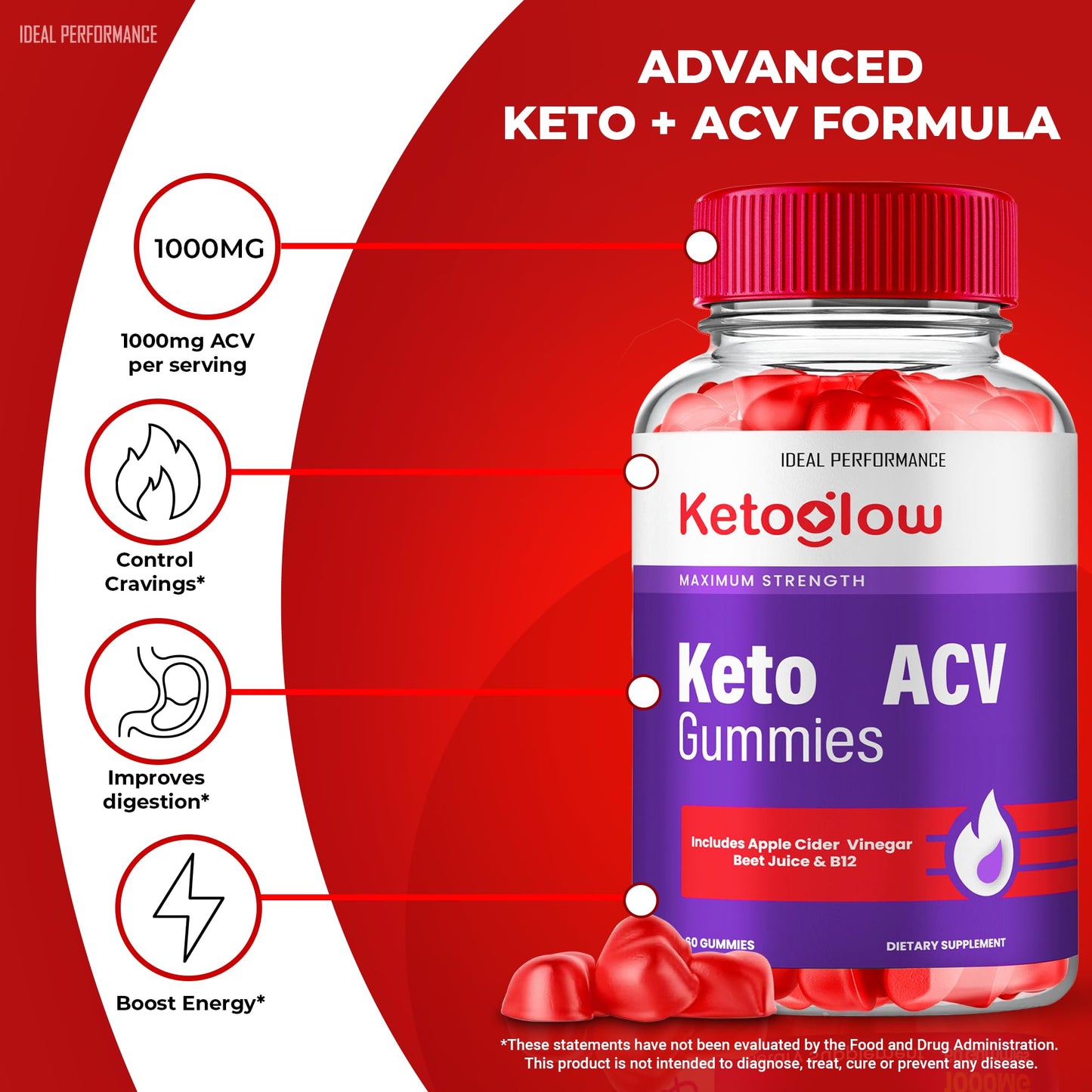 IDEAL PERFORMANCE Keto Glow ACV Gummies, 300 Gummies