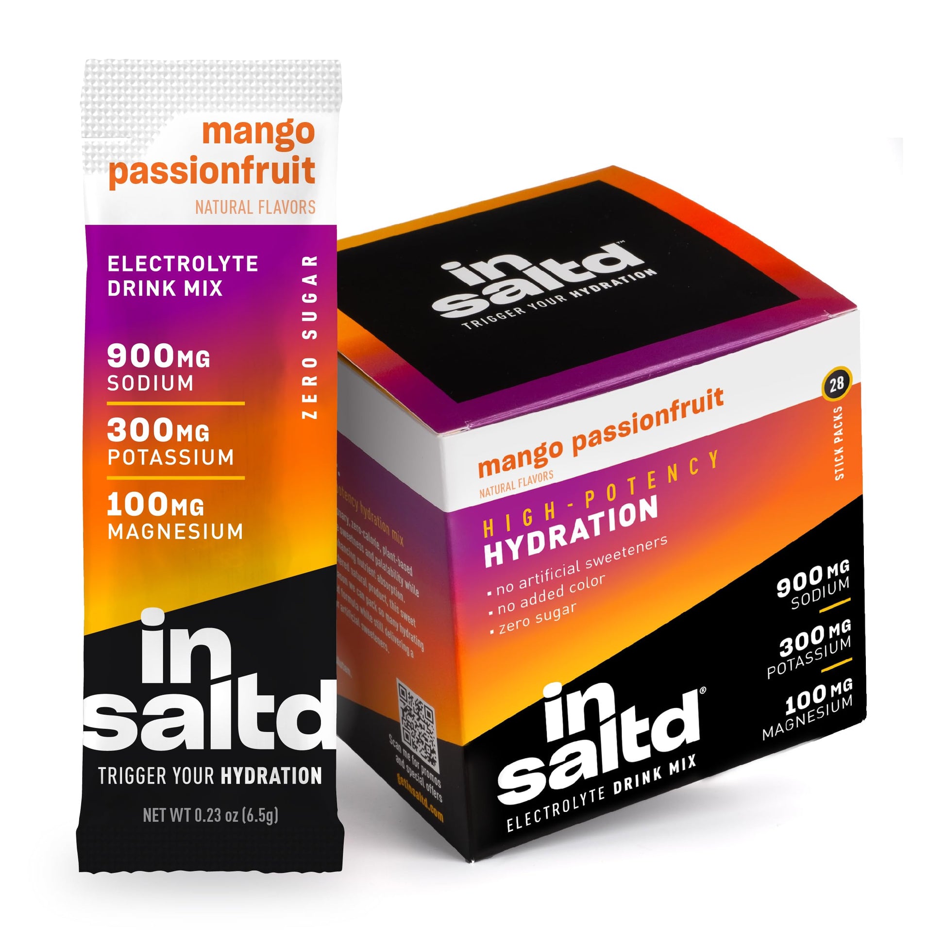 INSALTD Sugar-Free Electrolyte Powder Packets, Mango Passionfruit, 28 Packets