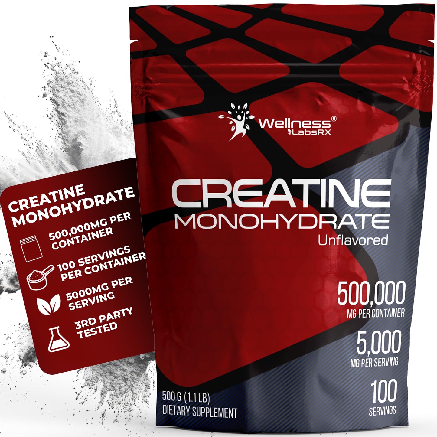 WELLNESS LABSRX Creatine Monohydrate Powder, 100 Servings
