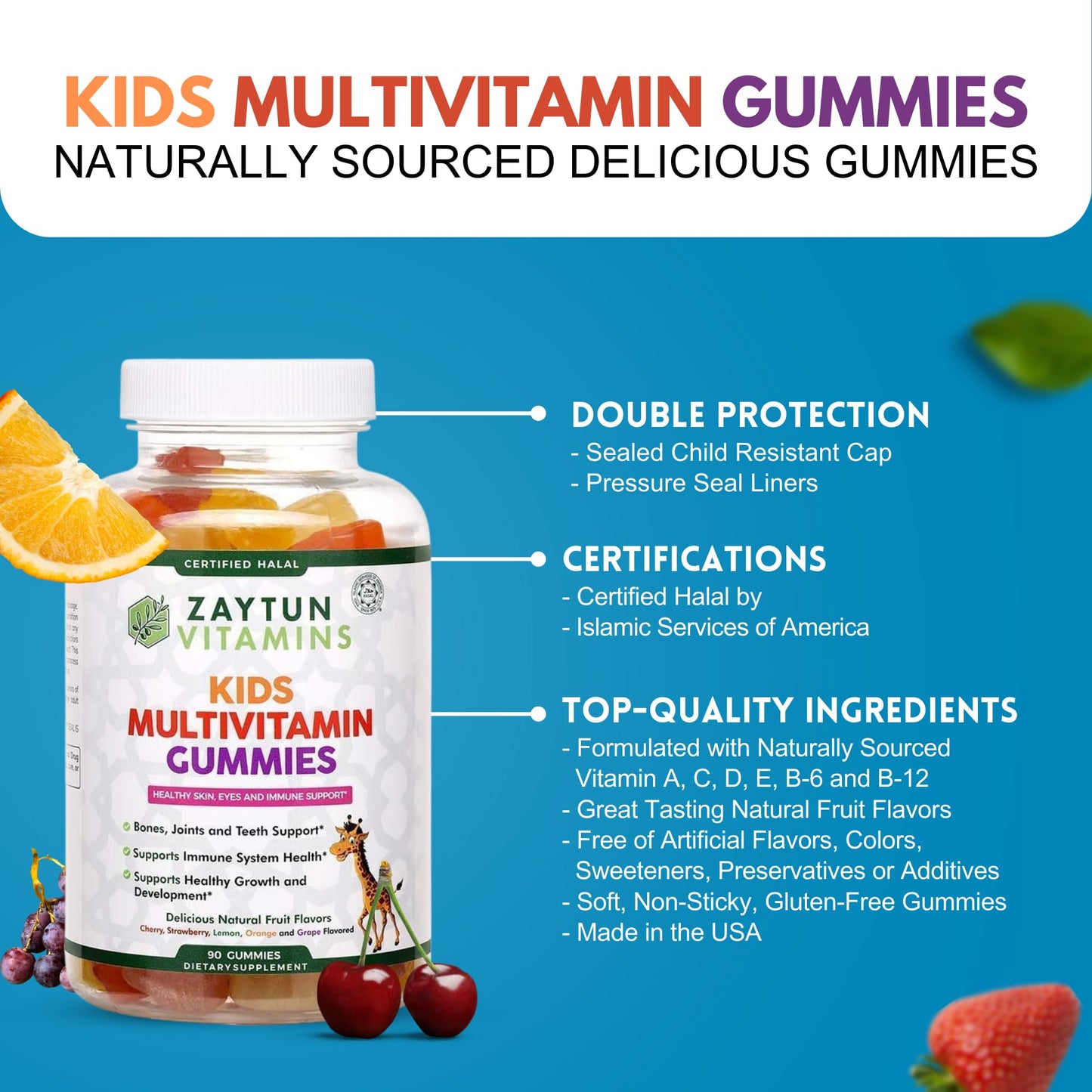 Zaytun Vitamins Halal Vitamins for Kids Multivitamin Gummies, 90 Count