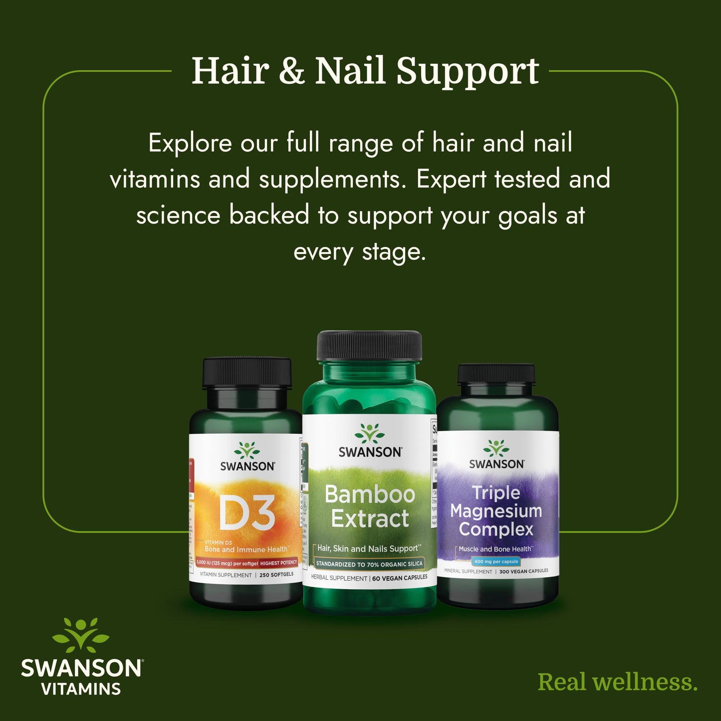 Swanson Bamboo Extract Natural Hair, Skin and Nails Supplement 70% Silica Content Supporting Collagen Formation & Bone Growth, 180 Capsules