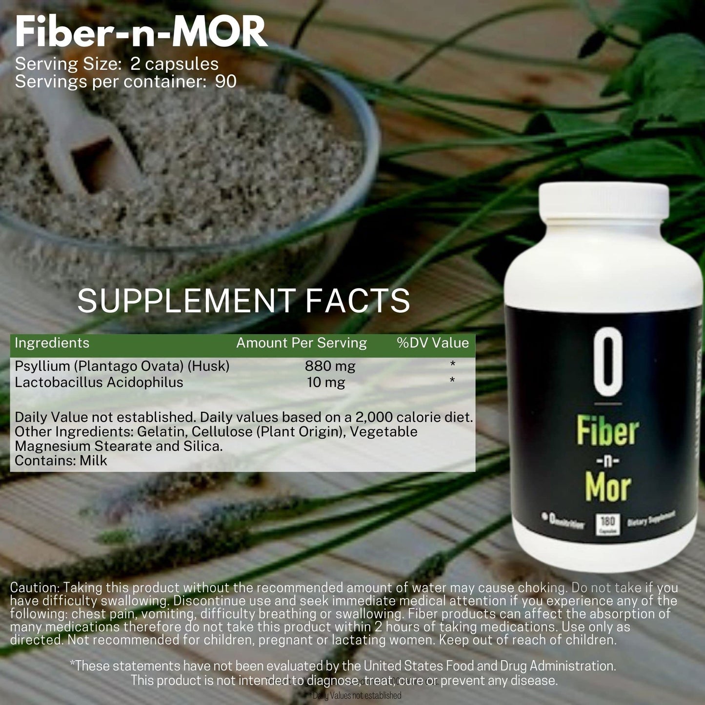 Omnitrition Fiber n Mor Digestive Supplement with Psyllium Capsule, 180 Count
