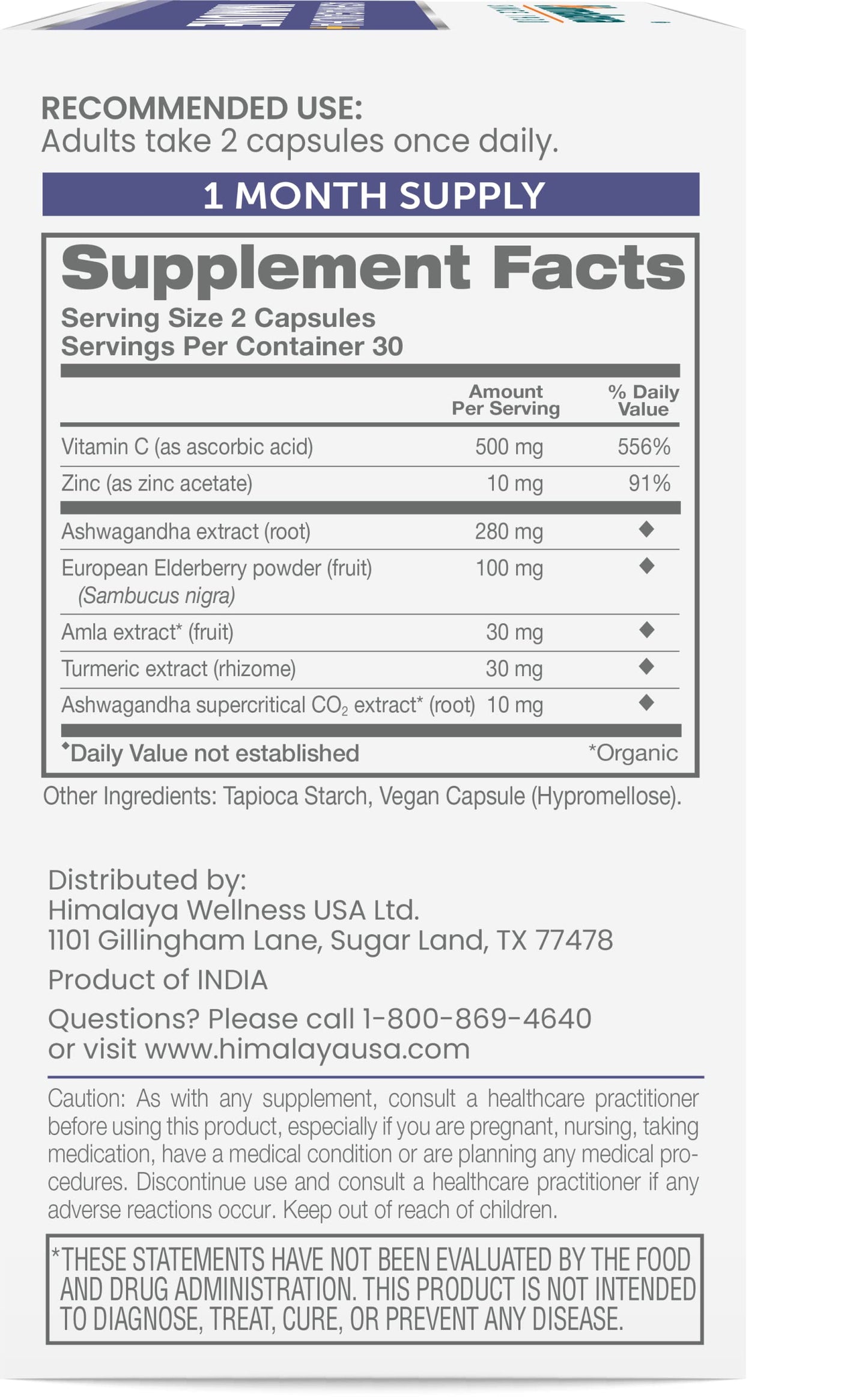 Himalaya Ashwagandha+ Immune - Herbal Immune Support Supplement with Vitamin C, Zinc, Elderberry, and Amla for Immunity Capsule, 60 Capsules