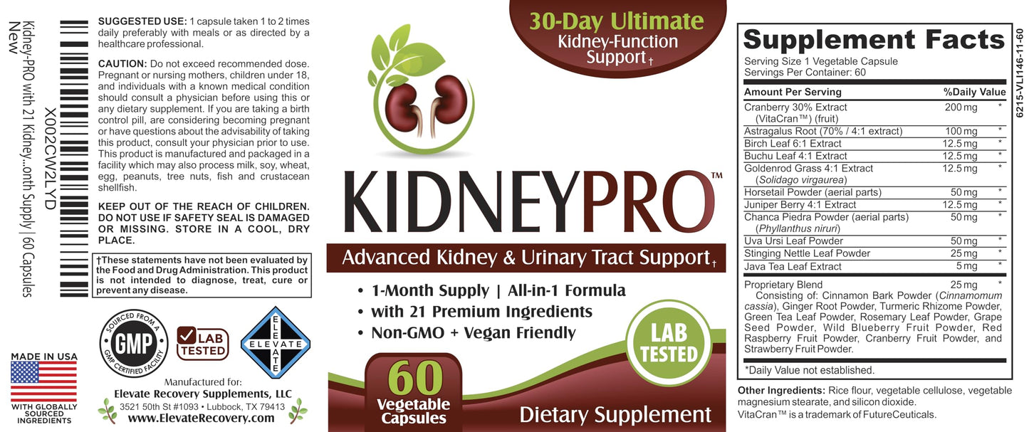 Elevate Recovery Supplements KidneyPRO Capsule, 60 Capsules