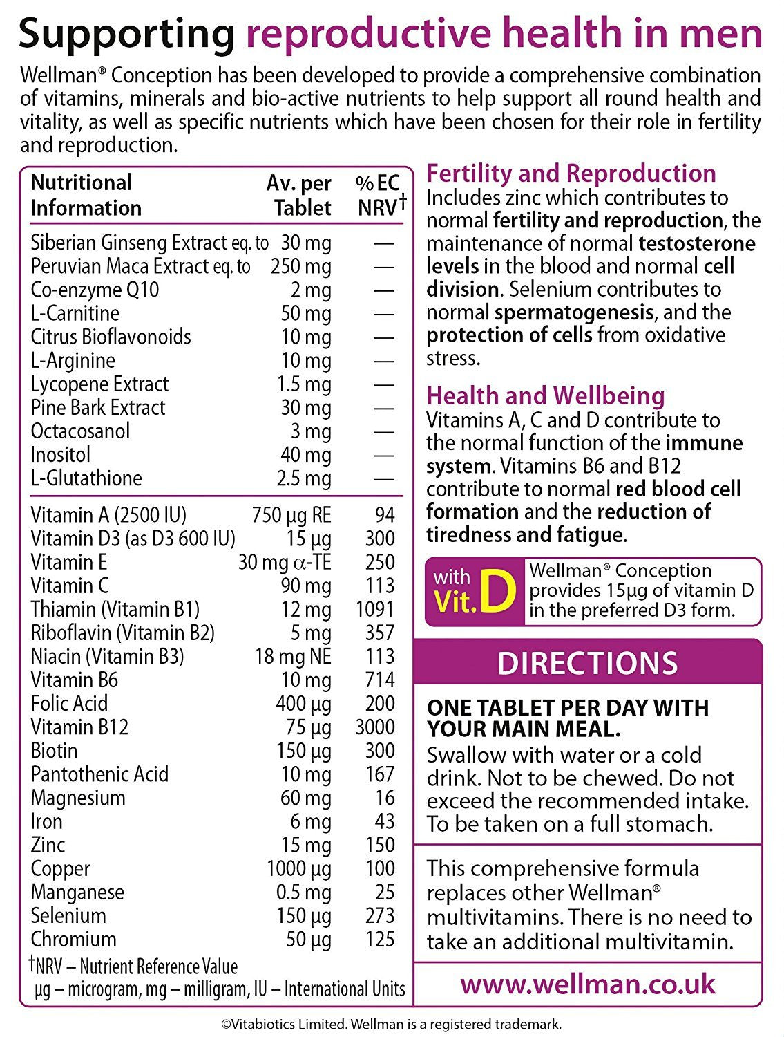 Vitabiotics Wellman Conception Tablets, 30 Tablets