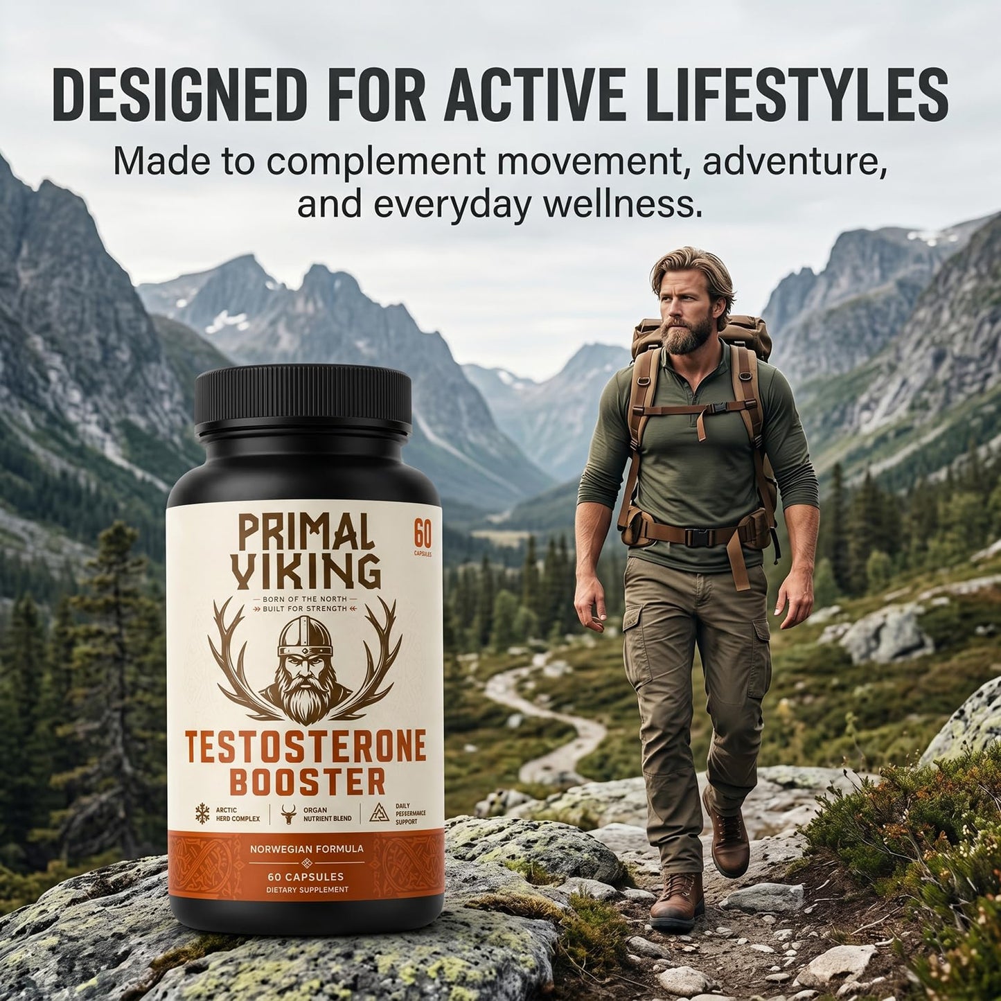 Primal Viking Booster Men's Wellness & Vitality Capsules, 60 Capsules
