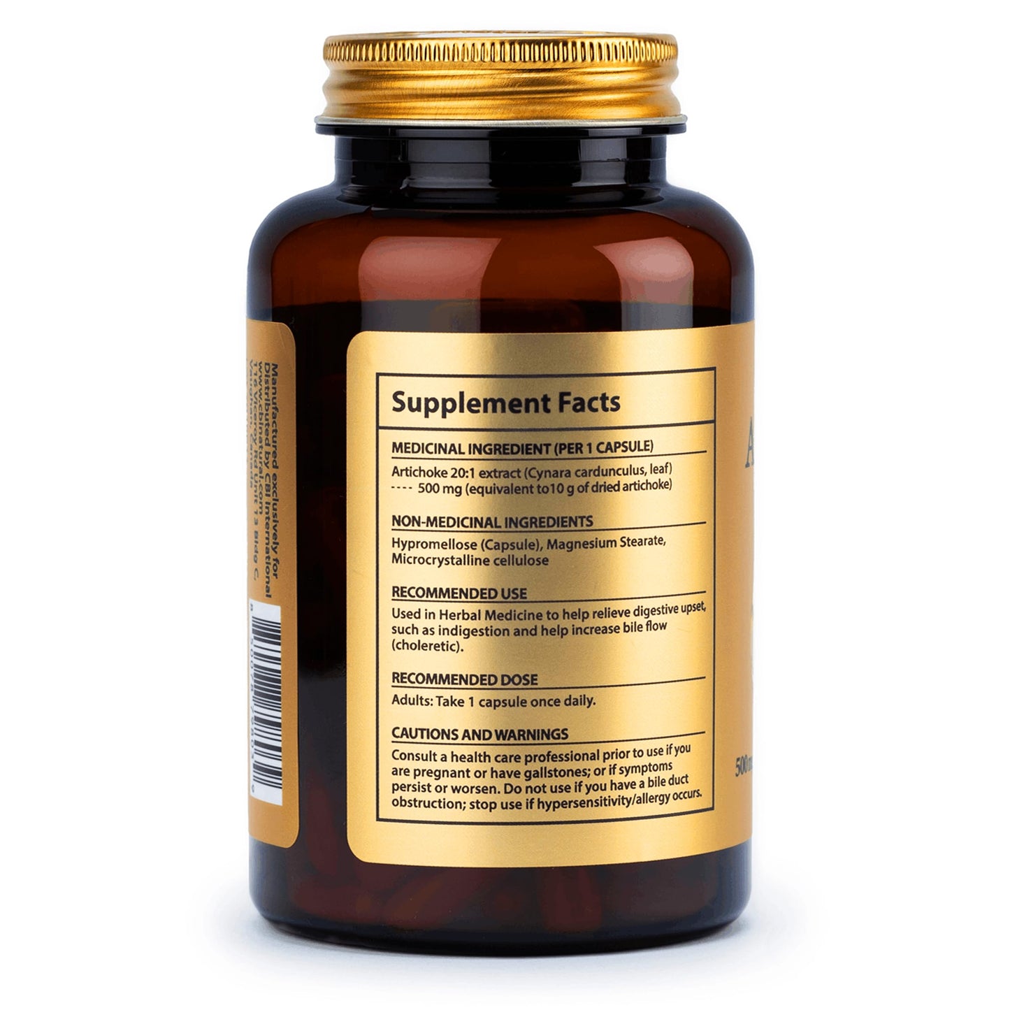 CBI Natural Artichoke 20:1 Extract 500mg Capsules, 120 Count