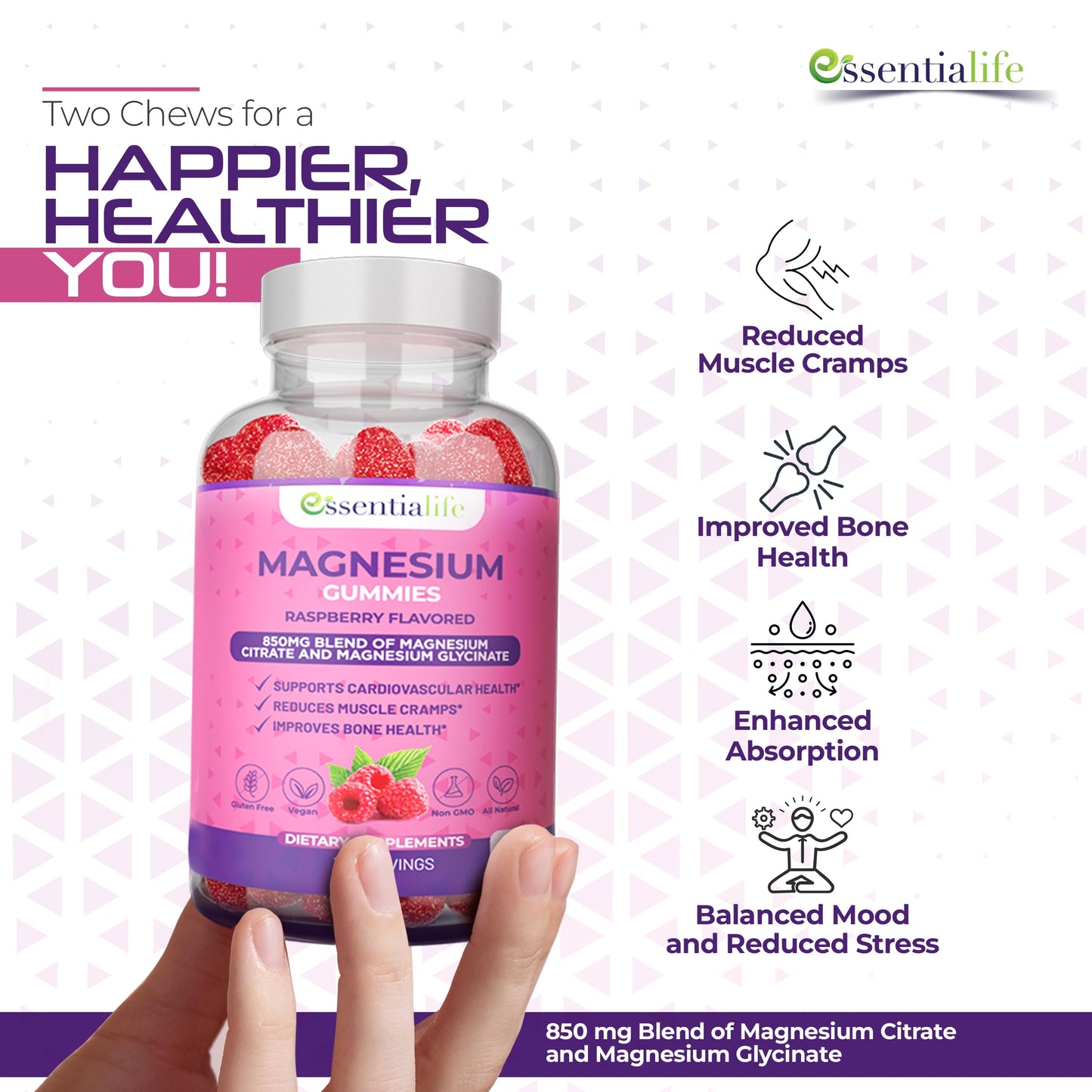 Essentialife Magnesium Gummies, 120 Count