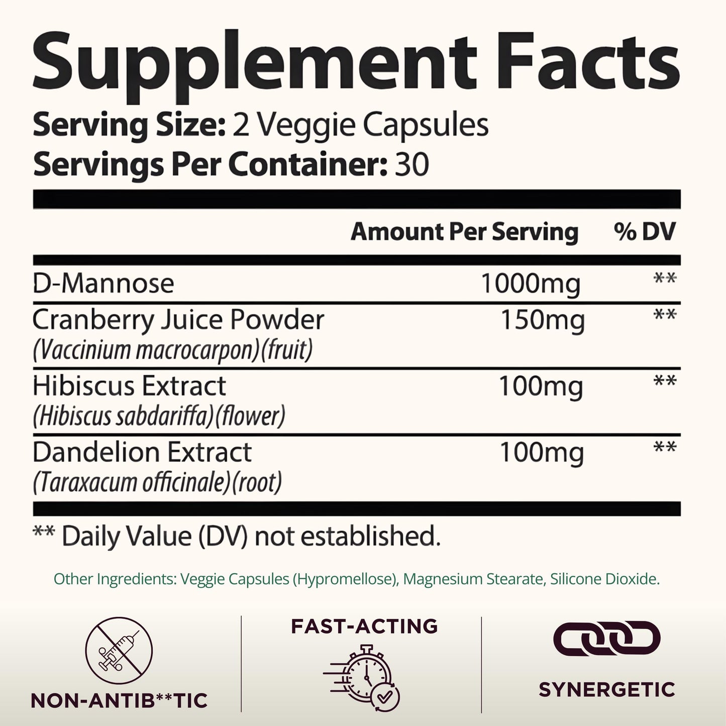 TODICAMP D-Mannose with Cranberry 1000mg Capsules for Urinary Tract Health, Hibiscus & Dandelion Root, 60 Capsules