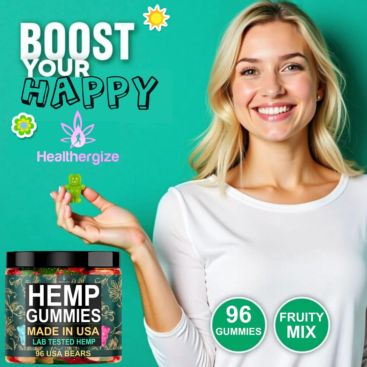 Healthergize Hemp Gummies for Sleep and Calm Relaxation Chewable, 96 Count