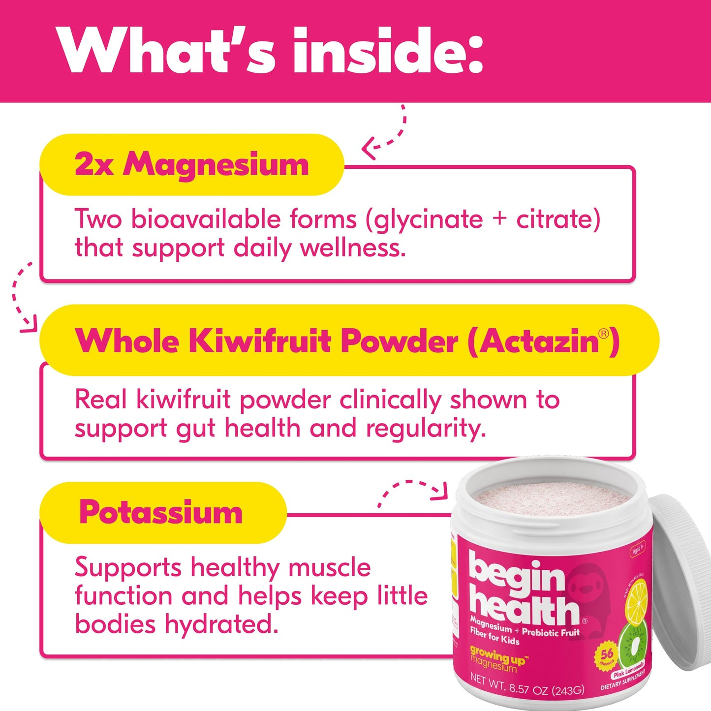 Begin Health Daily Growing Up Magnesium Drink for Kids Powder, 8.57 oz