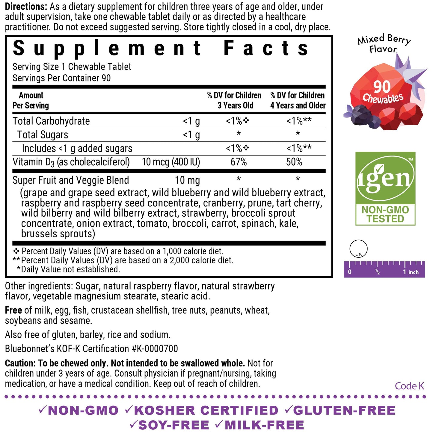BlueBonnet Rainforest Animalz Vitamin D3 400 IU Chewable Tablet, 90 Count
