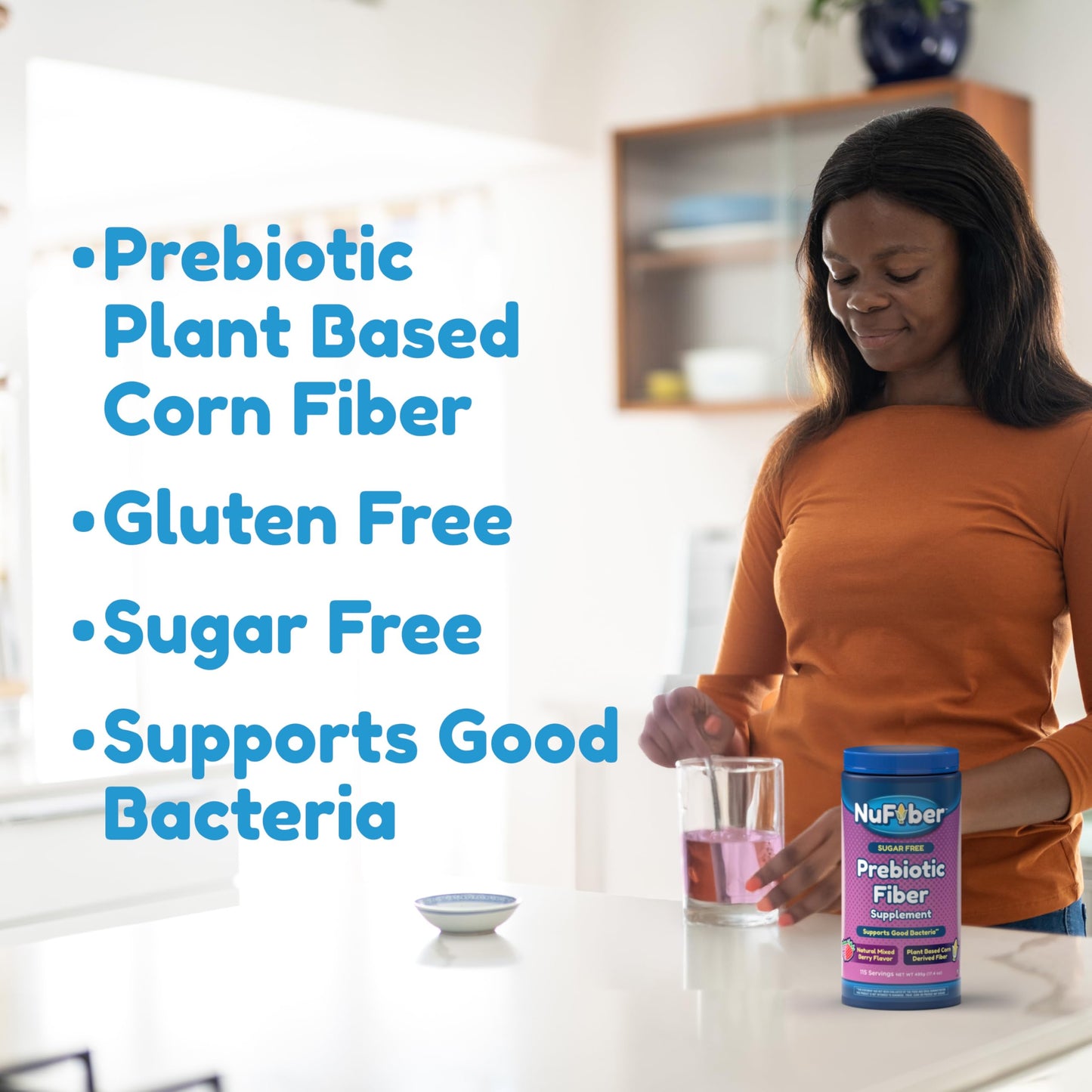 NuFiber Fiber Supplement, Daily Prebiotic Fiber, Natural Mixed Berry Flavor, Powder, 17.4 oz