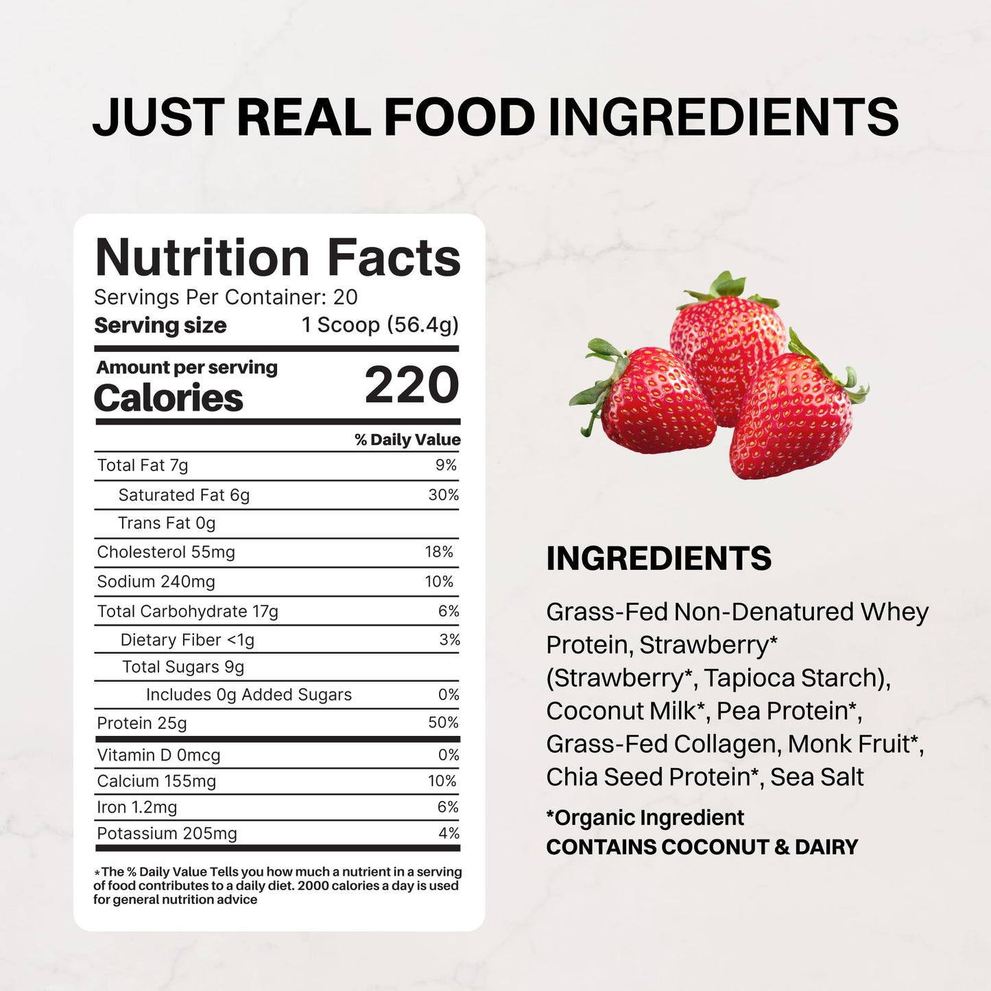 JUST INGREDIENTS Strawberries & Cream Protein Powder 20 Servings