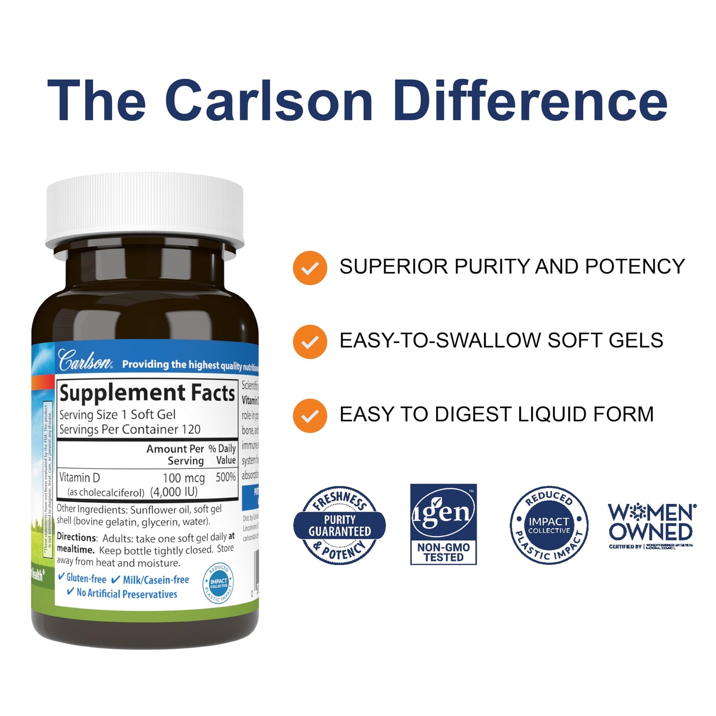 Carlson Vitamin D3 4000 IU (100 mcg) Softgels, 120 Softgels