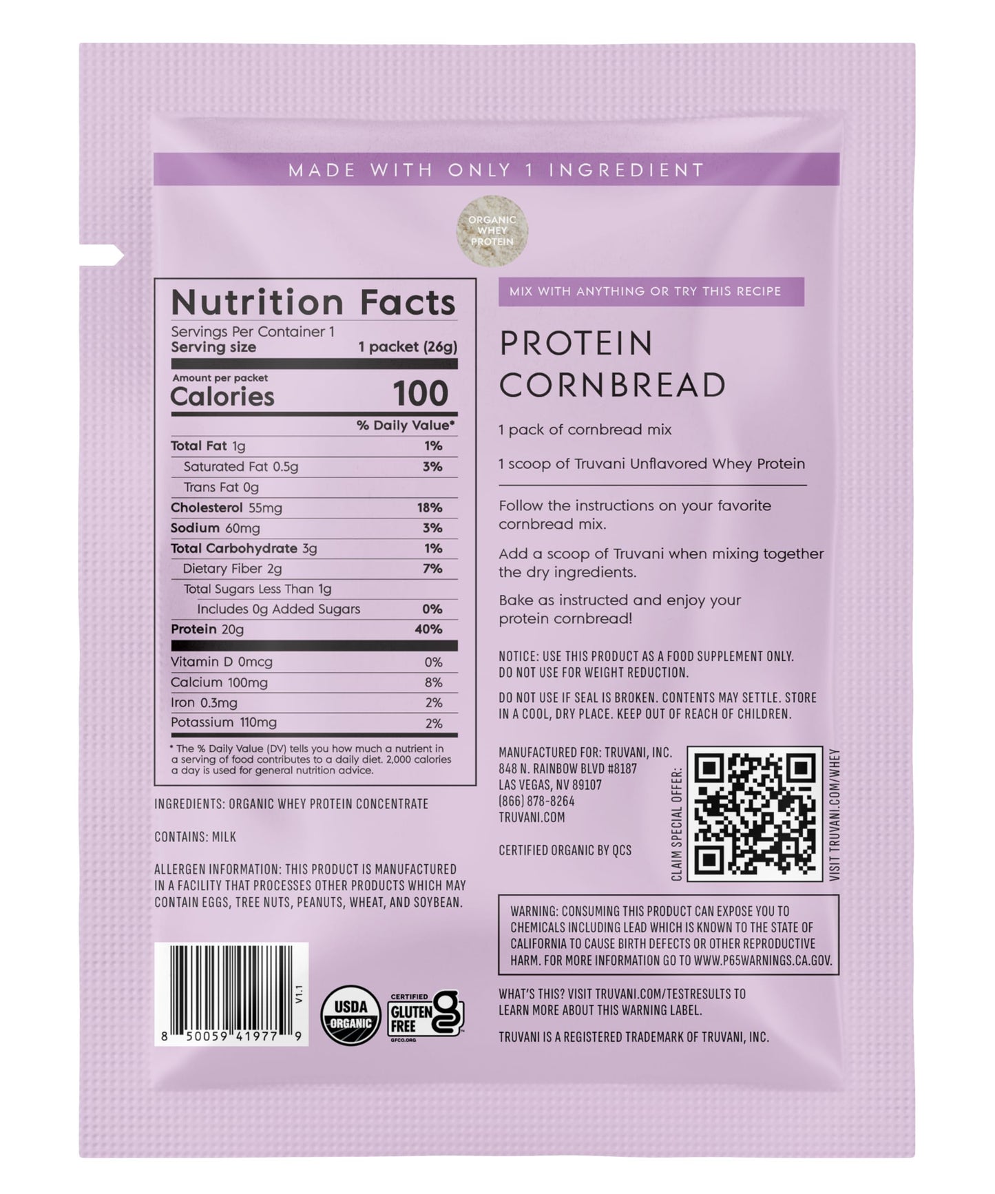 Truvani Organic Whey Protein Powder 0.91 oz
