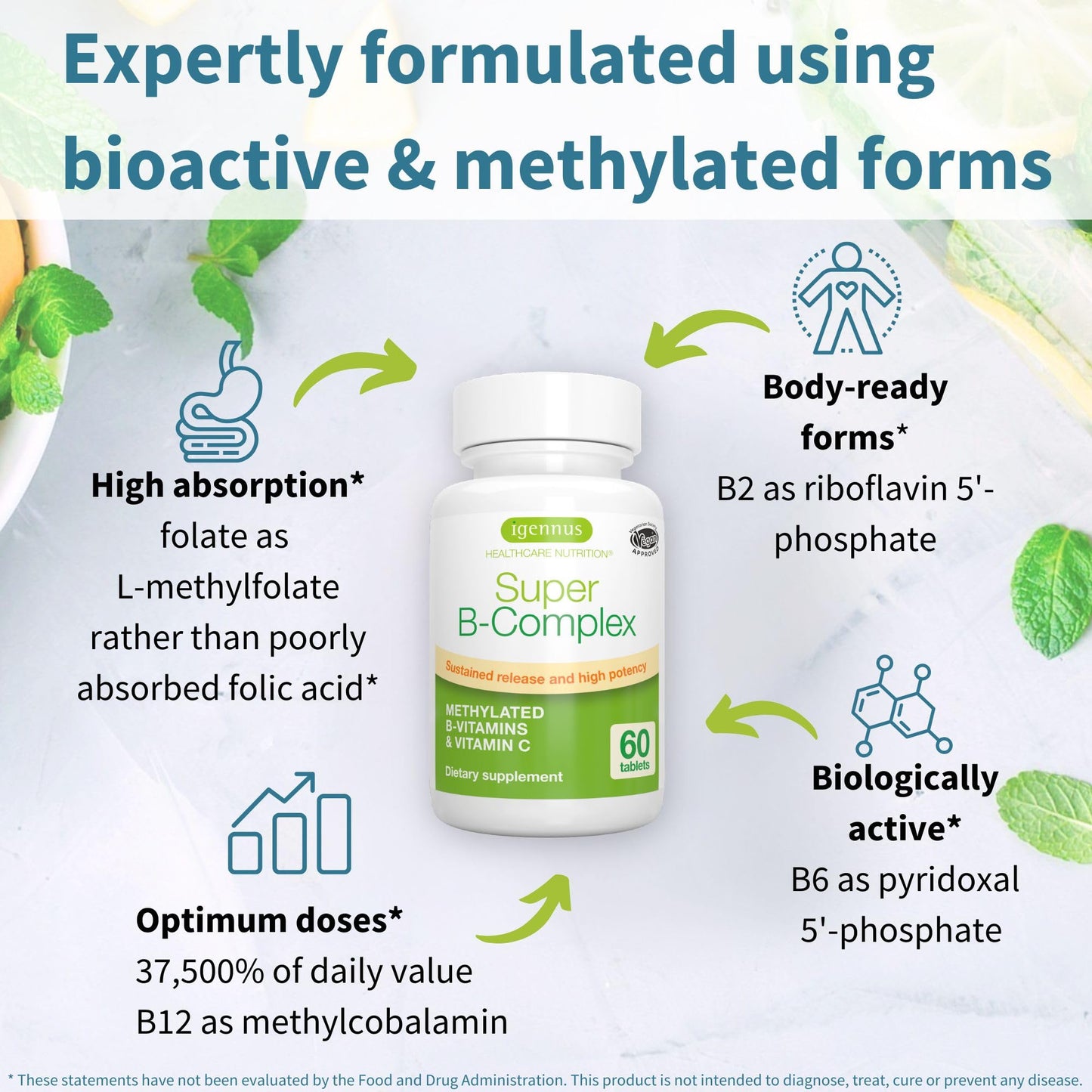 Igennus Healthcare Nutrition Super B-Complex Methylated B Vitamins Tablet, 60 Count