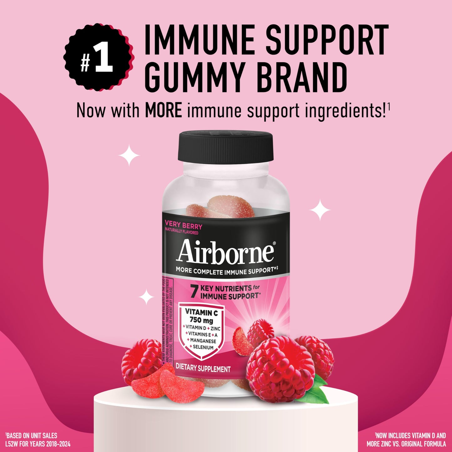 Airborne Vitamin C 750mg Gummies, Very Berry Flavor, 21 Count