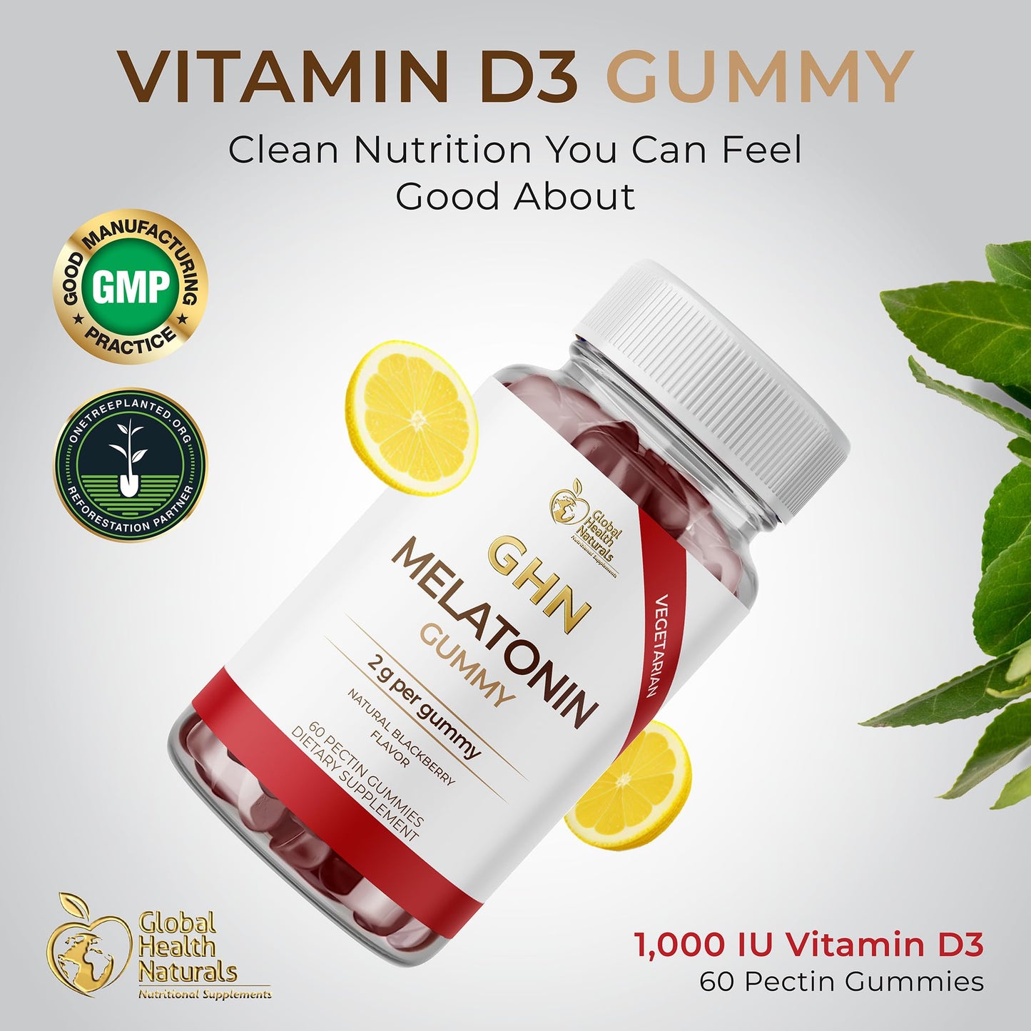 Global Health Naturals Nutritional Supplements Vitamin D3 Gummies 1,000 IU, Sugar Free, Vegan Pectin-Based, 60 Count