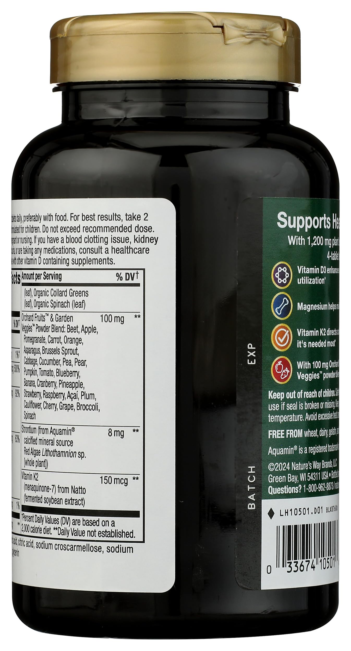 Nature's Way Alive! Calcium Bone Formula, Max Absorption, Plant Source Calcium, 180 Tablets