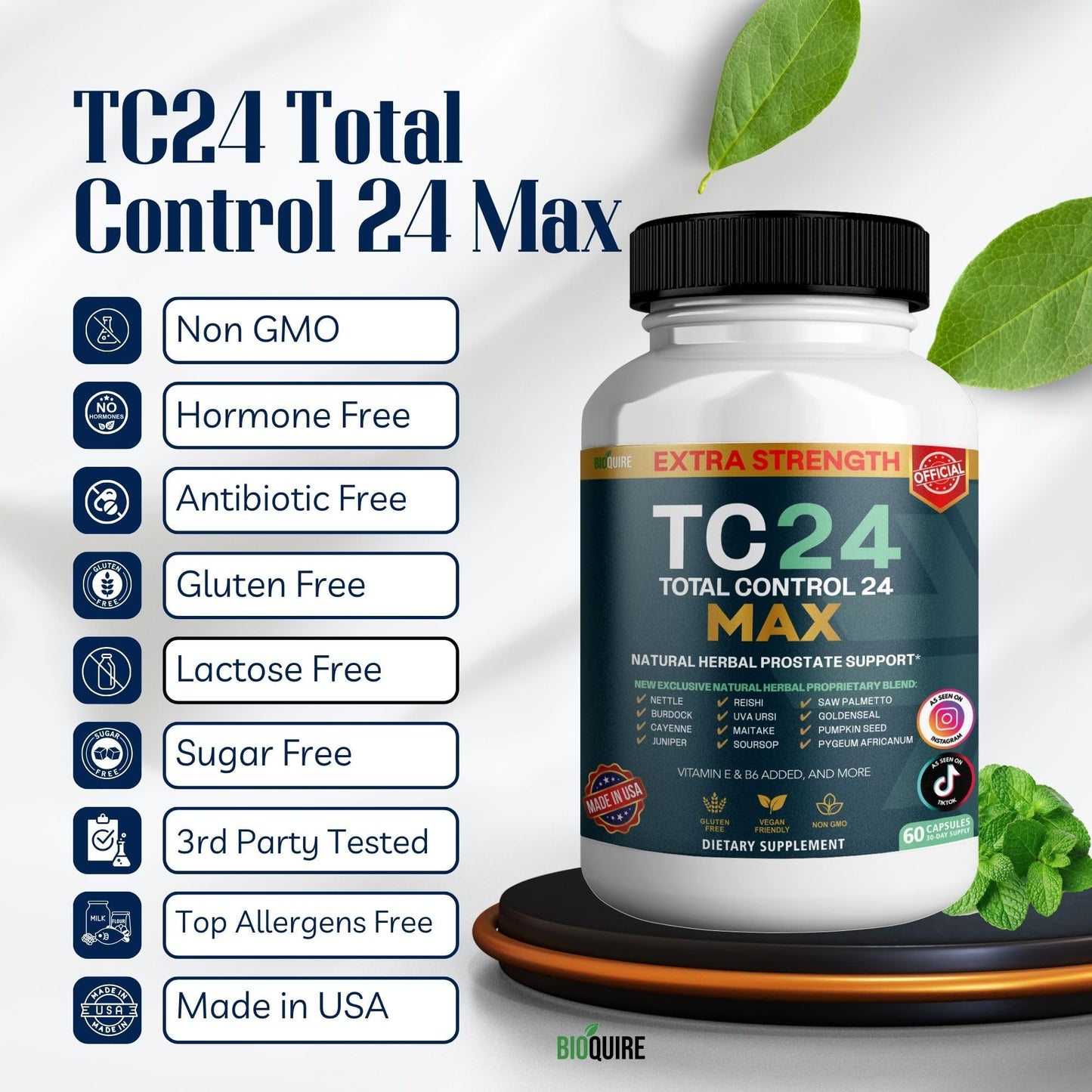 BIOQUIRE Total Control 24 Max Natural Herbal Prostate Support 60 Capsules