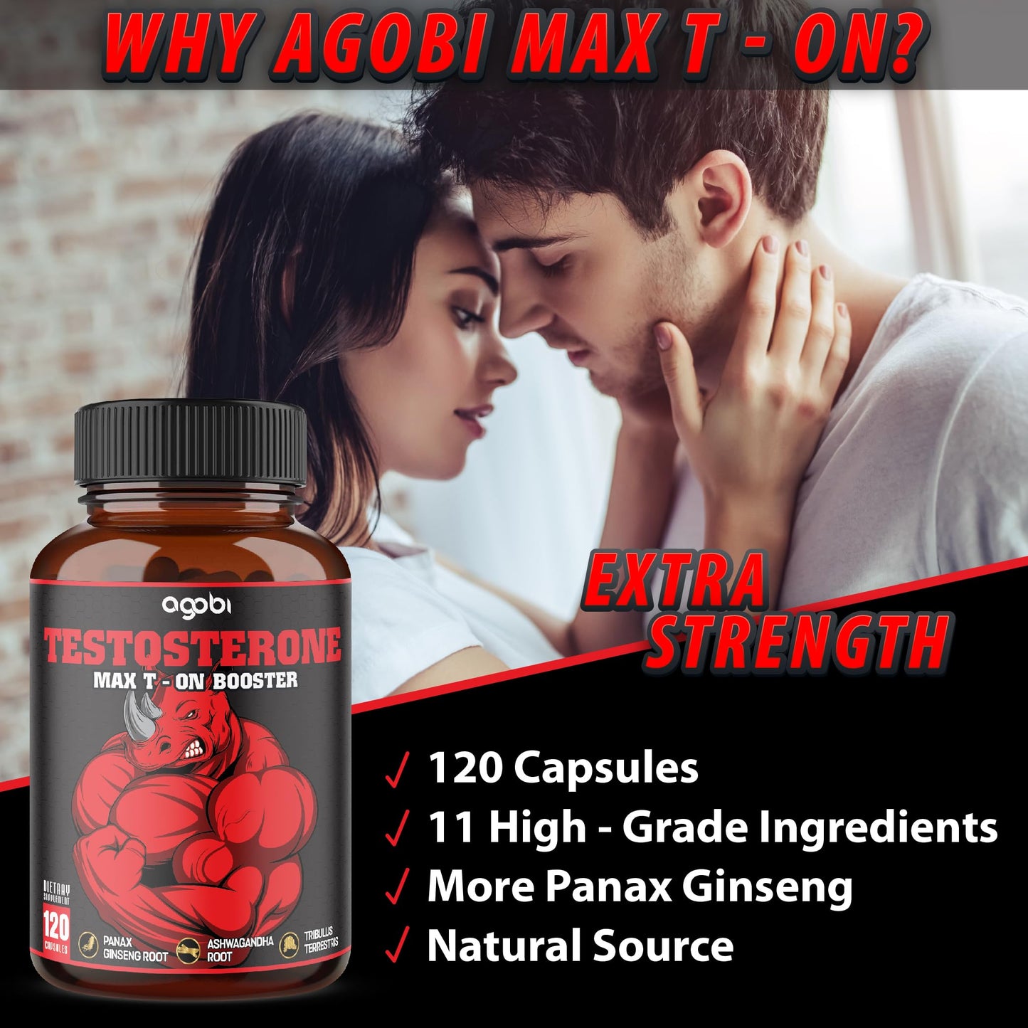 Agobi 11in1 Testosterone Supplement Capsules, 120 Count