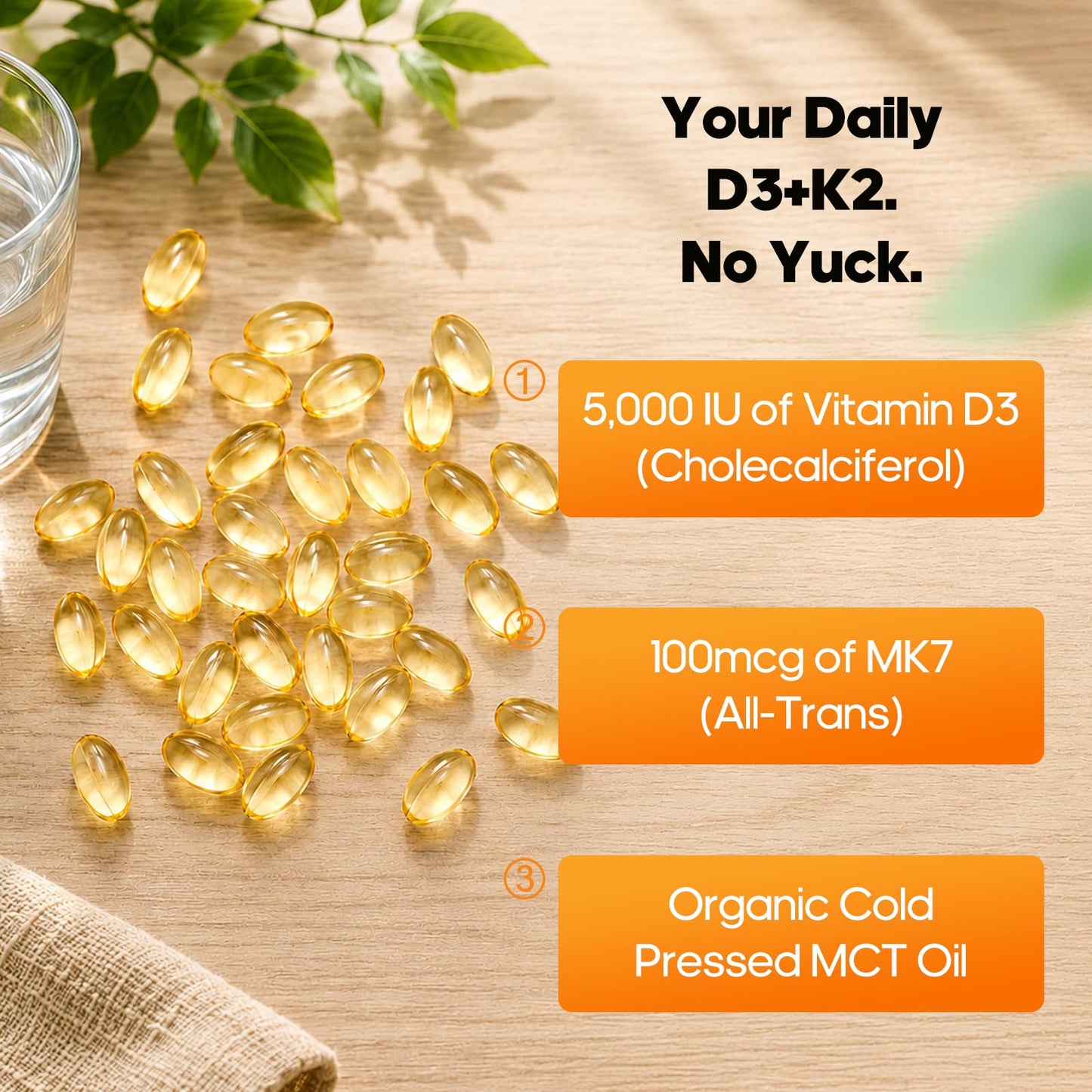 Yusiba Vitamin D3 K2 Softgels 90 Count