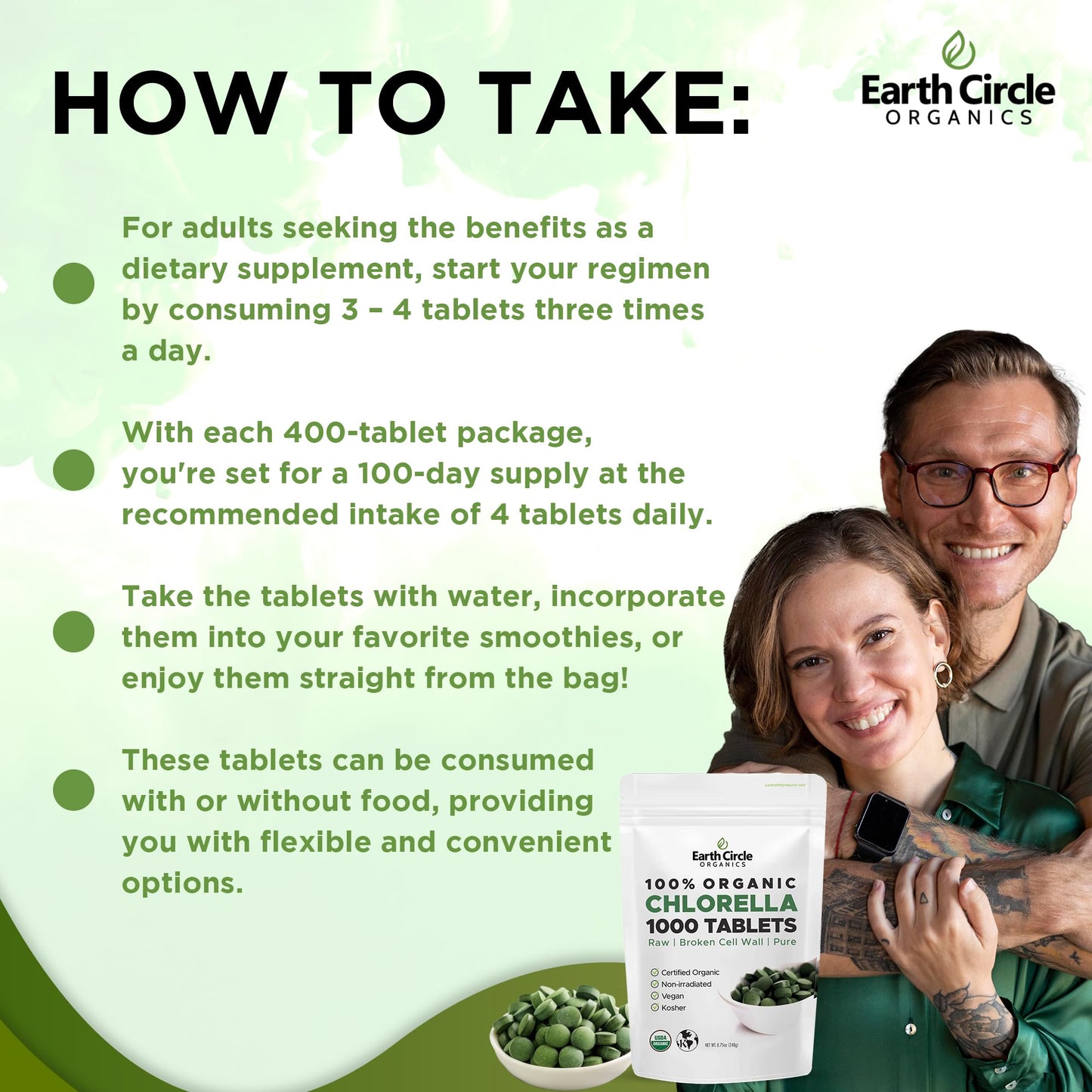 Earth Circle Organics Organic Chlorella Tablets 1000 Tablets