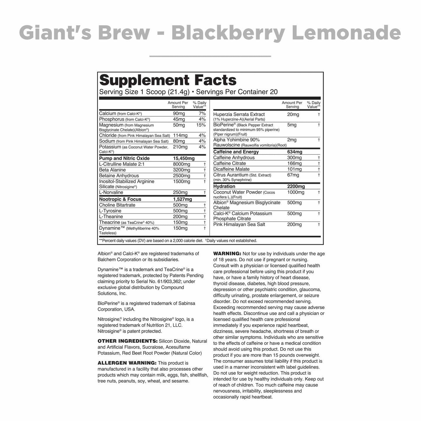 Nutrithority Giant’s Brew Advanced Pre Workout Powder BlackBerry Lemonade 19 Ounce