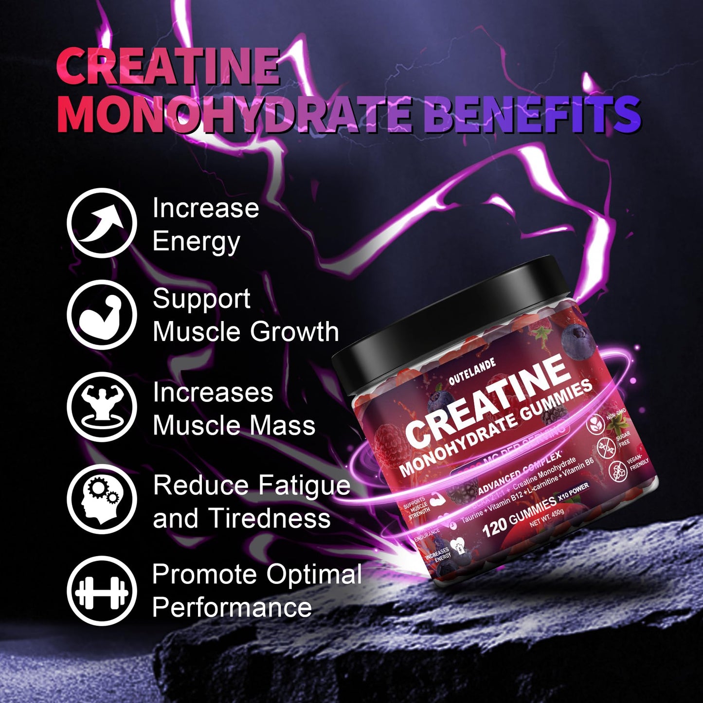 OUTELANDE Creatine Monohydrate Gummies 120 Count