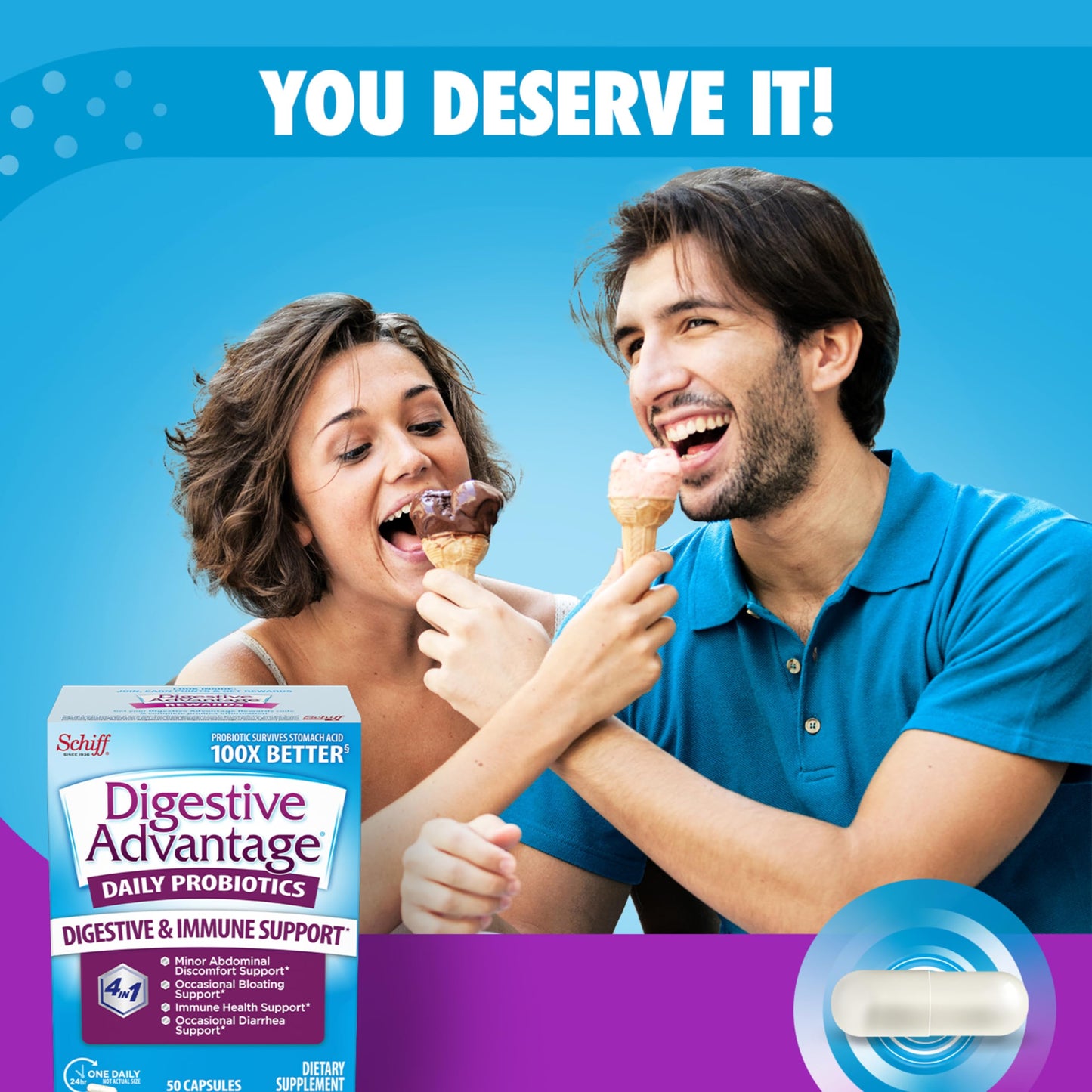 Digestive Advantage Probiotics for Digestive Health Capsules, 50 Count