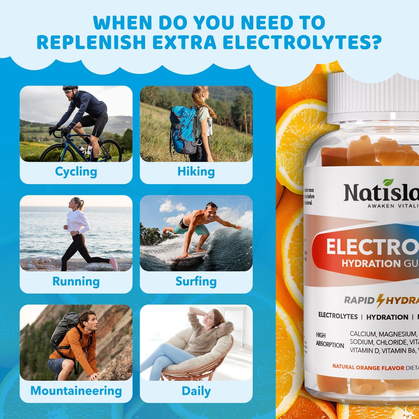 NATISLAND Electrolyte Gummies for Hydration Gummy 60 Chews