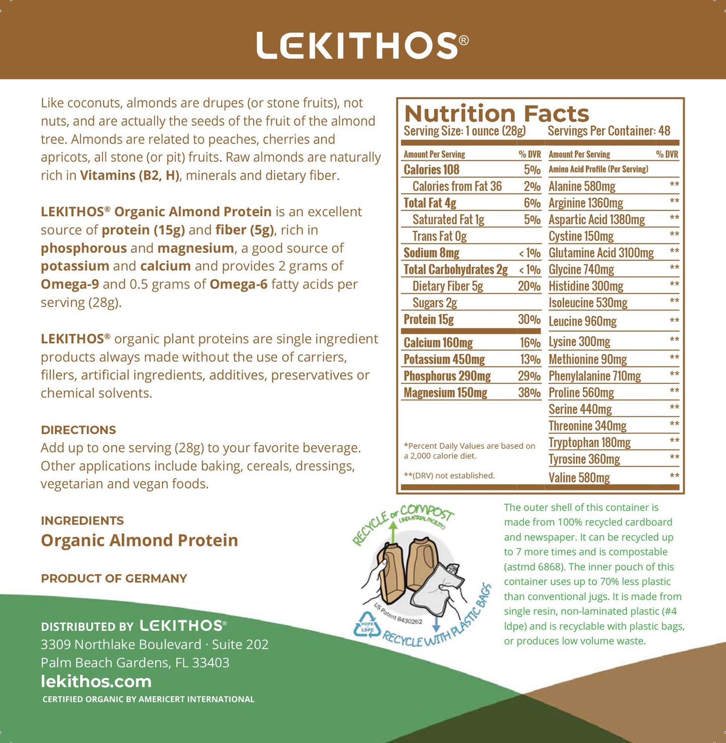 Lekithos Organic Almond Protein Powder 48