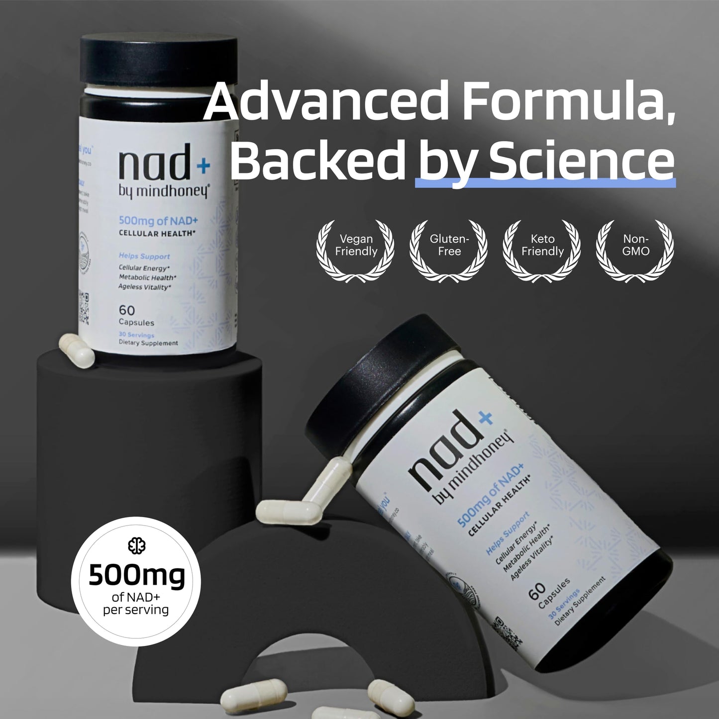 MINDHONEY NAD+ Brain Supplement 500mg Premium Formula Capsule 60 Count