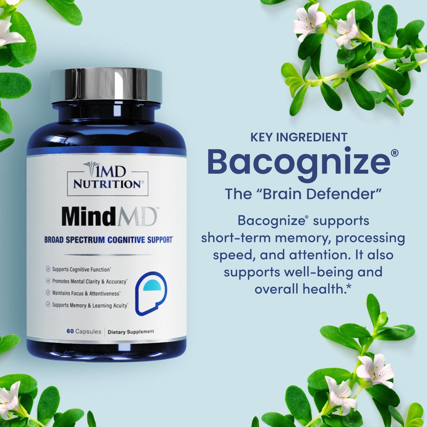 1MD Nutrition MindMD Brain Supplement for Memory and Focus Capsules, 60 Count