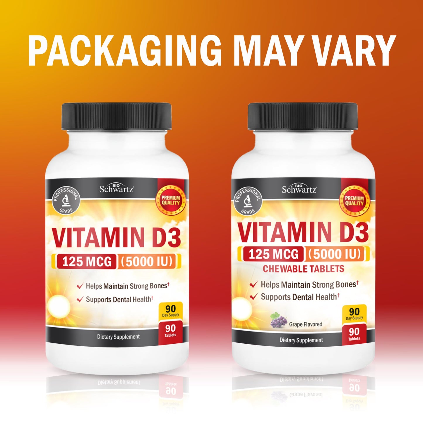 BioSchwartz Vitamin D3 5000 IU (125 mcg) Chewable Tablets, 90 Count