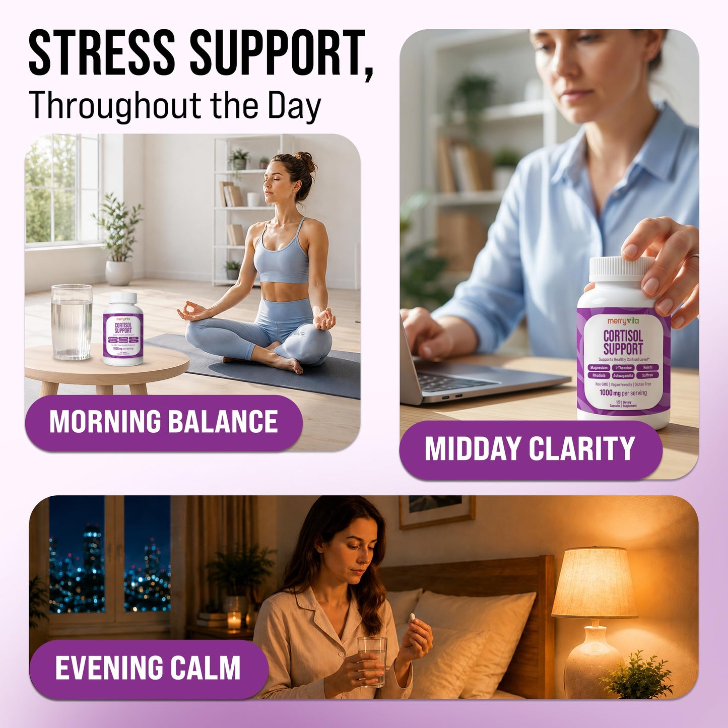 MERRY VITA Cortisol Support Supplement 120 Capsules