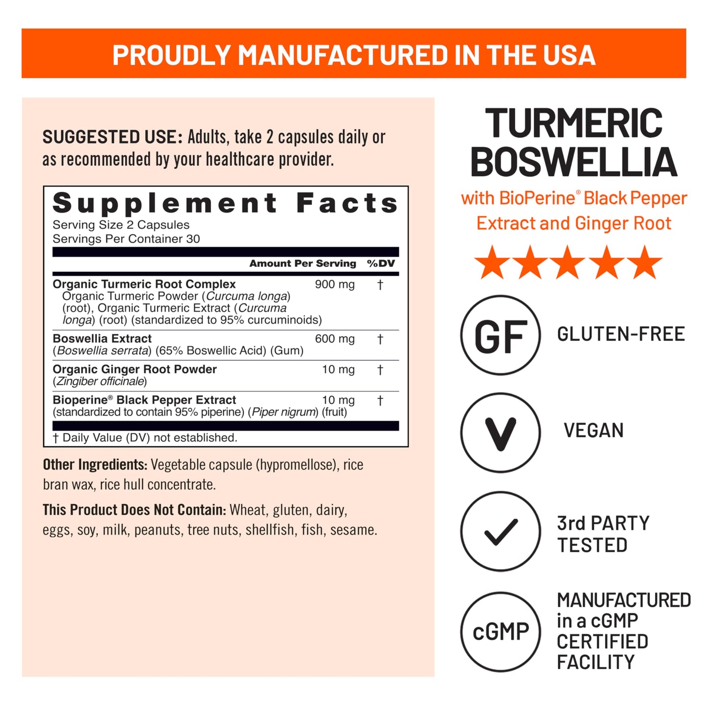 NatureWise Turmeric Boswellia Supplement with BioPerine & Organic Ginger Root, 60 Capsules