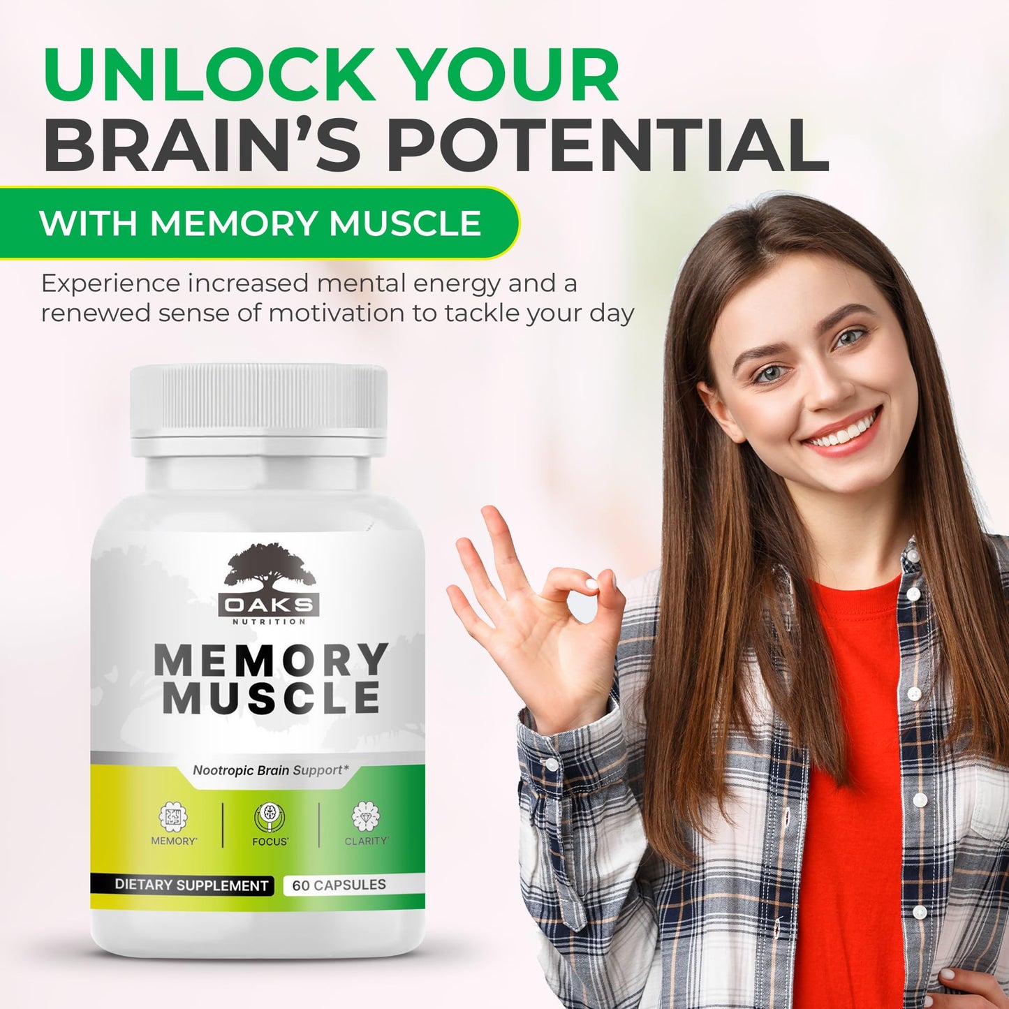 Oaks Nutrition Memory Muscle – Advanced Nootropic Brain Supplement with Vitamin B12, Bacopa Monnieri & DMAE for Focus, Memory, Mental Clarity & Clean Energy – Premium Cognitive Support Formula Capsule 60 Count