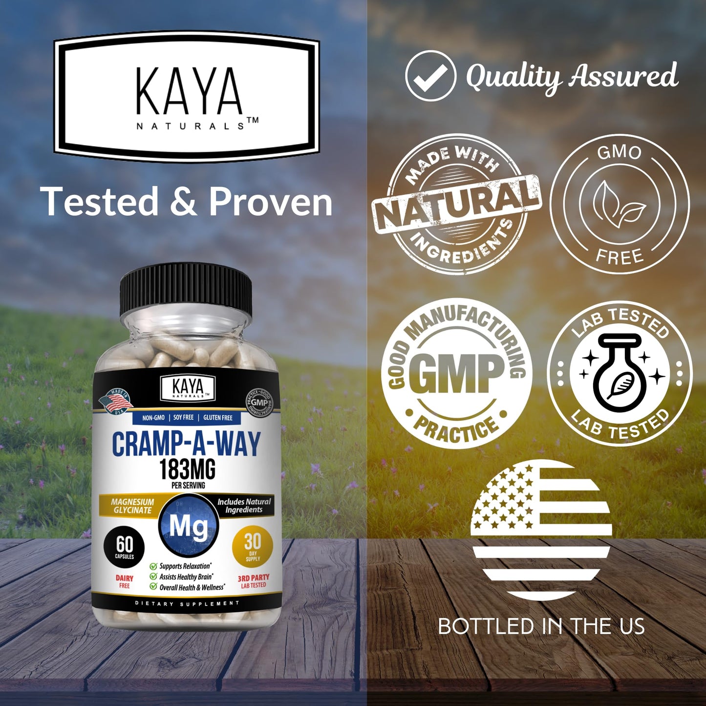 Kaya Naturals Cramp-A-Way Magnesium Glycinate 183mg Capsule, 60 Count