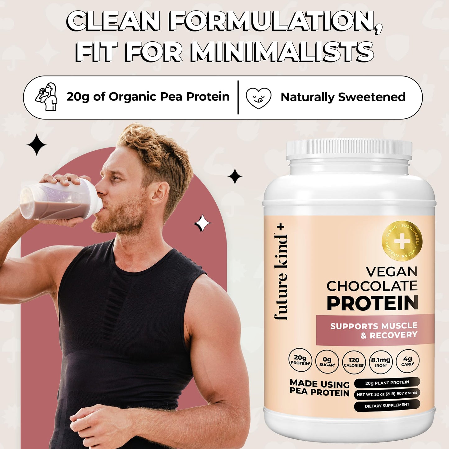 Future Kind Vegan Protein Powder, Pea Protein, Chocolate, 32 Servings, 2 lb