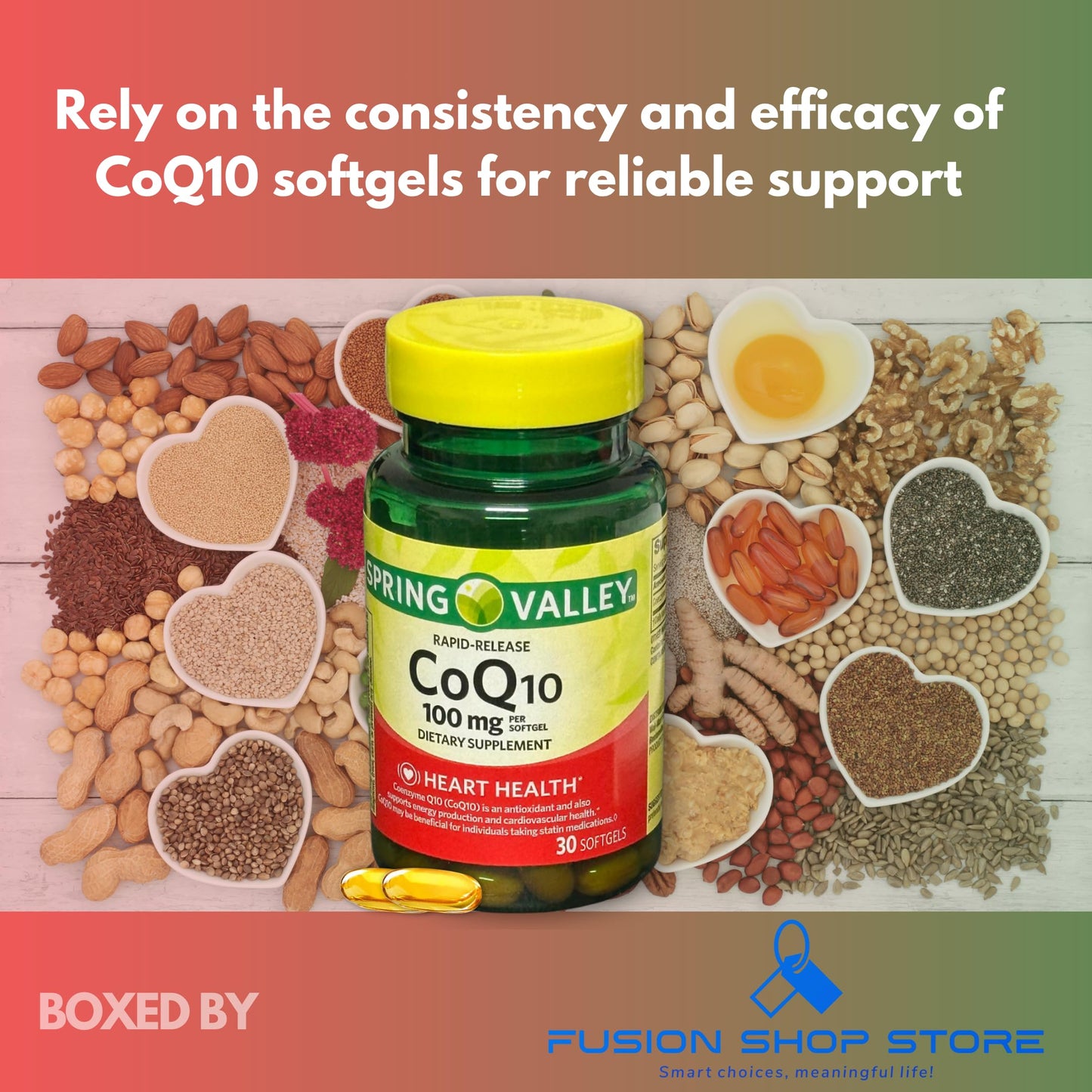 Fusion Shop Store CoQ10 Rapid Release 100mg Softgels, 30 Count