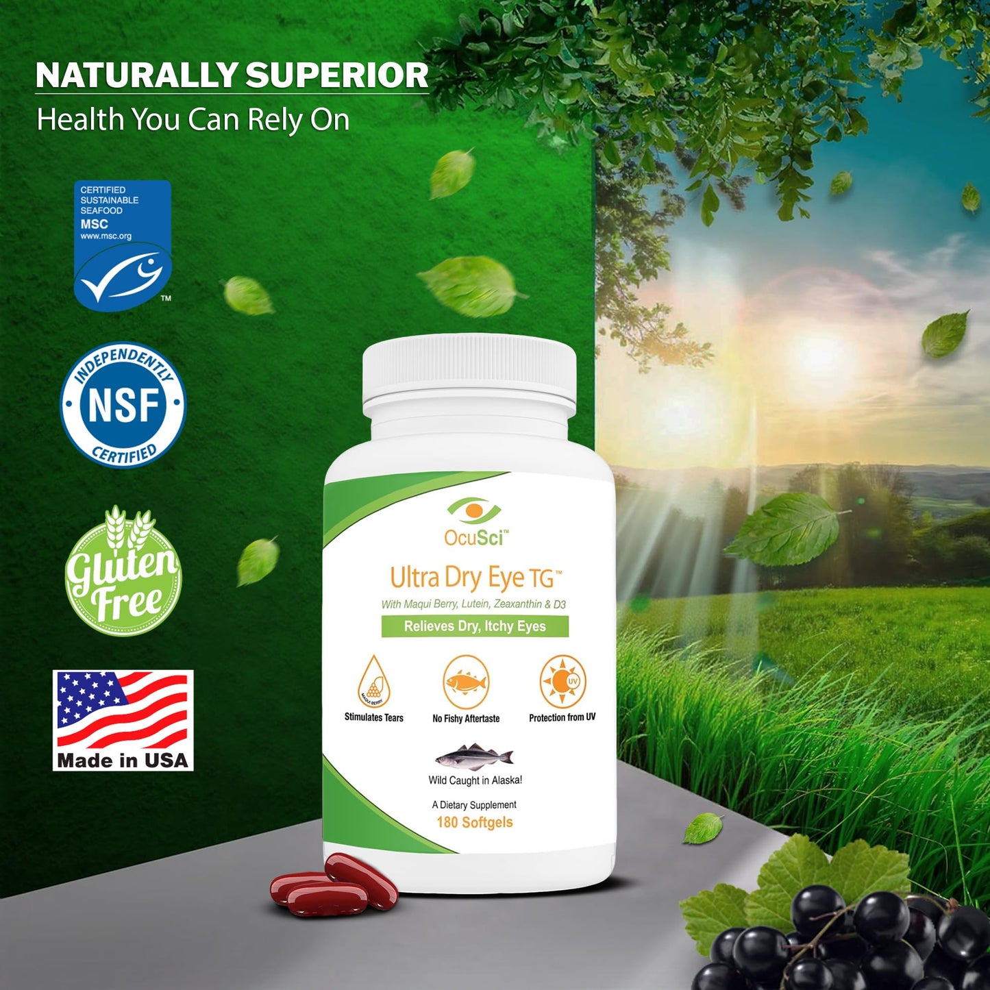 OcuSci 1700mg Triglyceride Omega-3 Softgels with EPA & DHA, Lutein, Zeaxanthin, B12, D3, 180 Softgels
