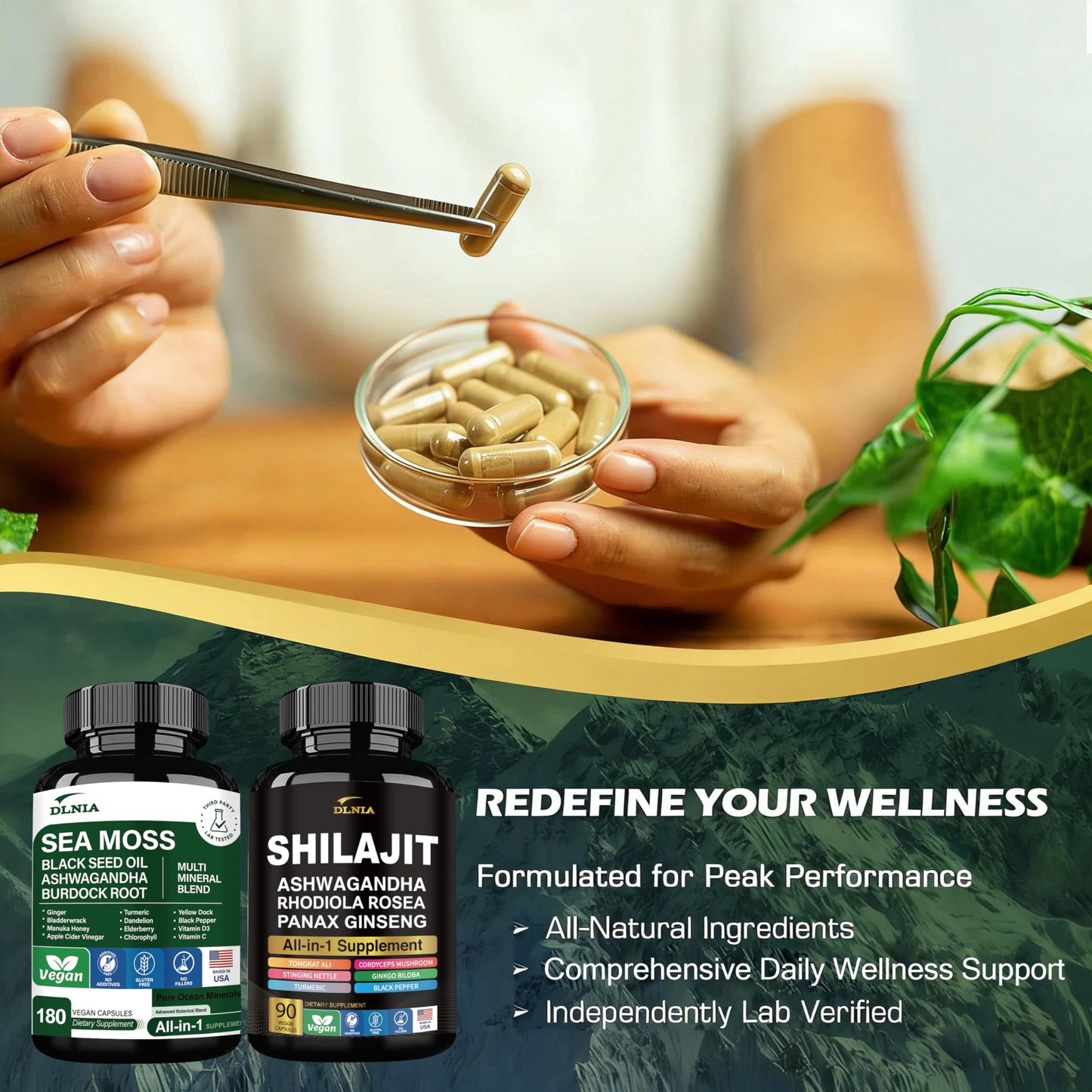DLNIA Shilajit & Sea Moss Vitality Bundle 120 Capsules