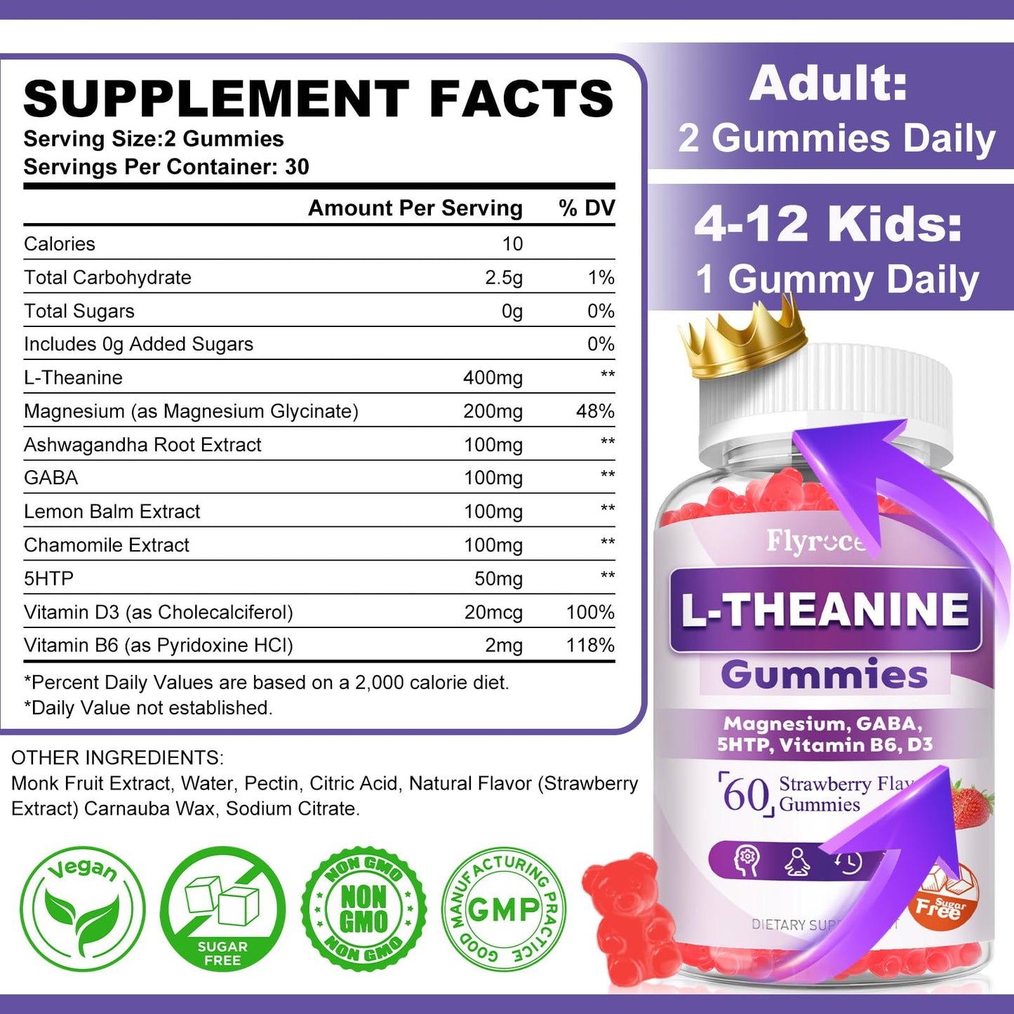 Flyrocer L-Theanine Gummies, 120 Count