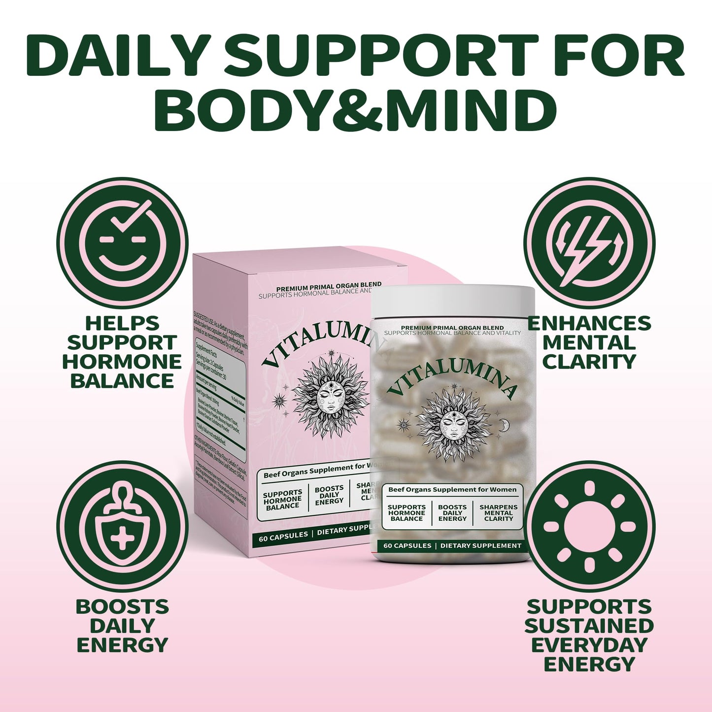 Vitalumina Primal Beef Liver, Heart & Kidney Capsules 60 Count