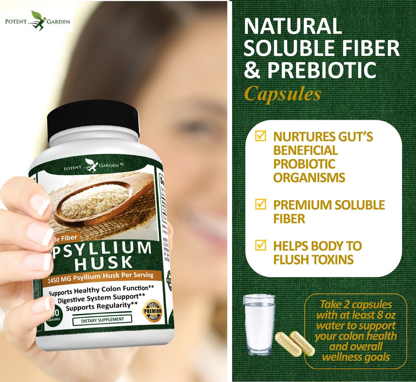 Potent Garden Psyllium Husk Capsules, 240 Capsules