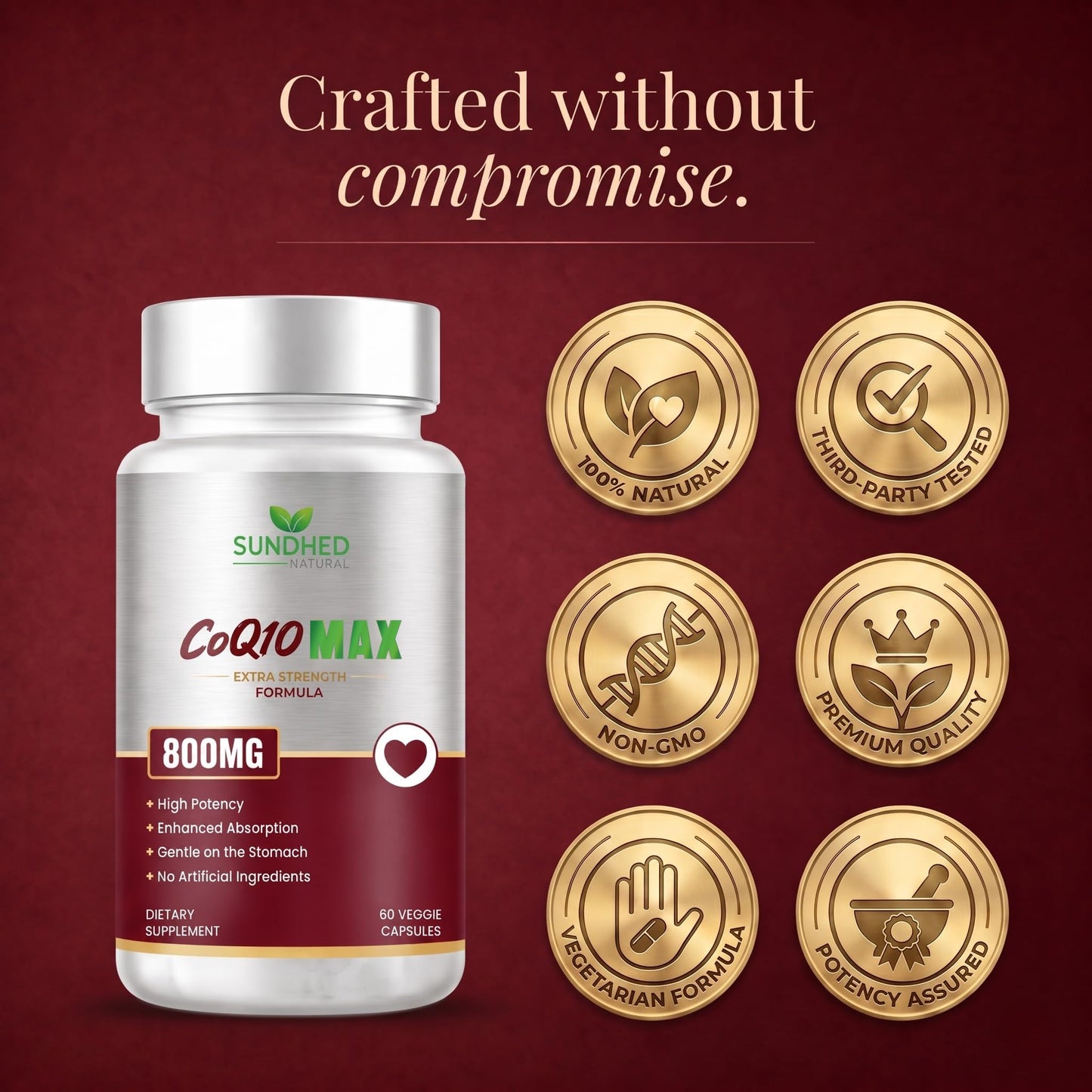 Sundhed Natural CoQ10 800mg Coenzyme Q10 Supplement Capsule 60 Capsules