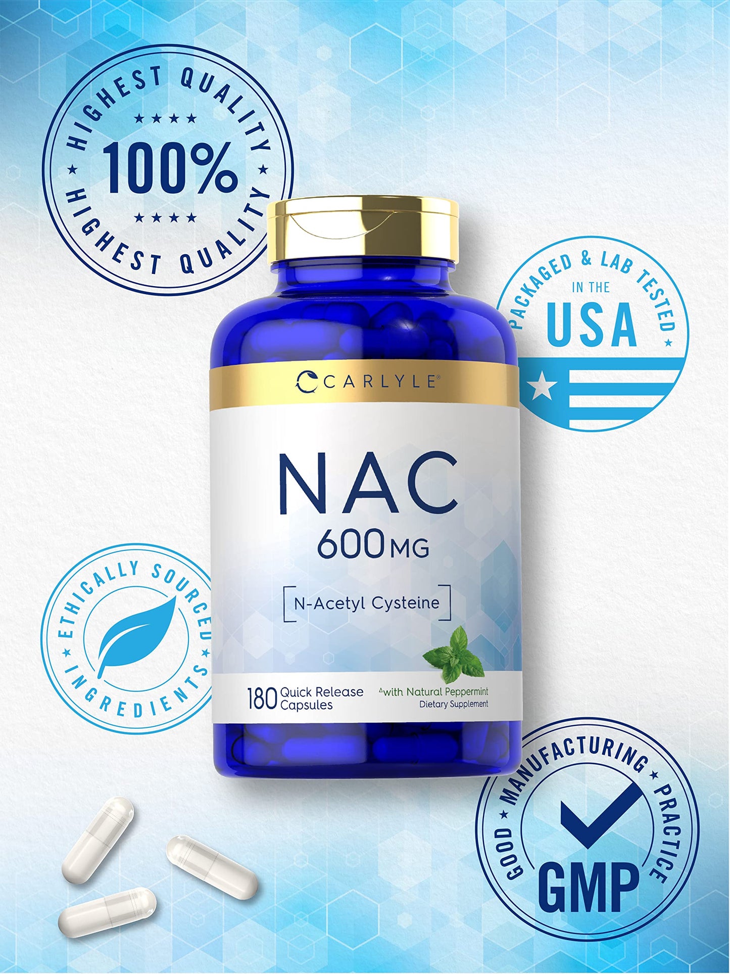 Carlyle NAC N-Acetyl Cysteine 600mg Capsules 180 Count