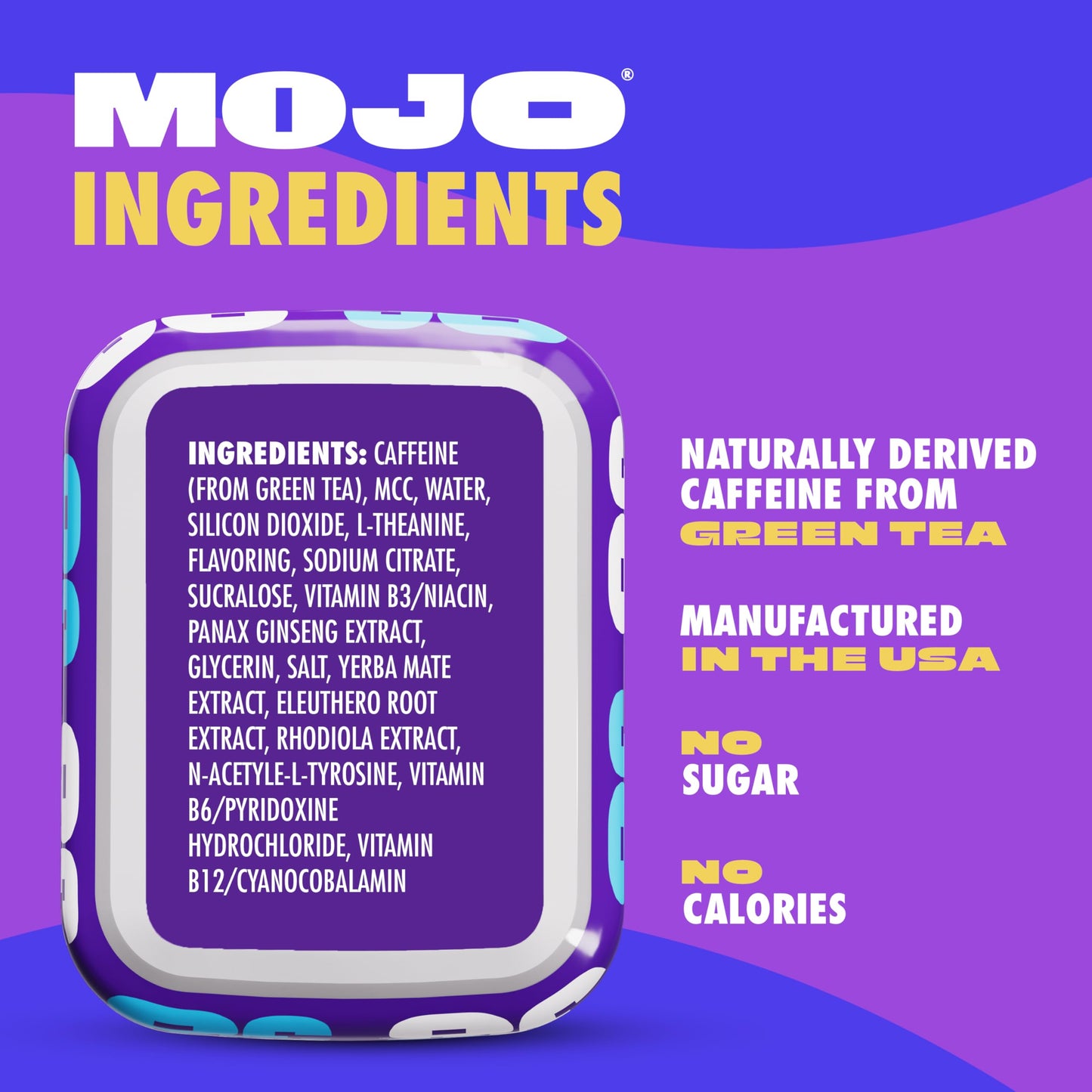 MOJO Energy Pouches Blue Raspberry Flavor, 50 mg Caffeine Per Pouch, 75 Pouches